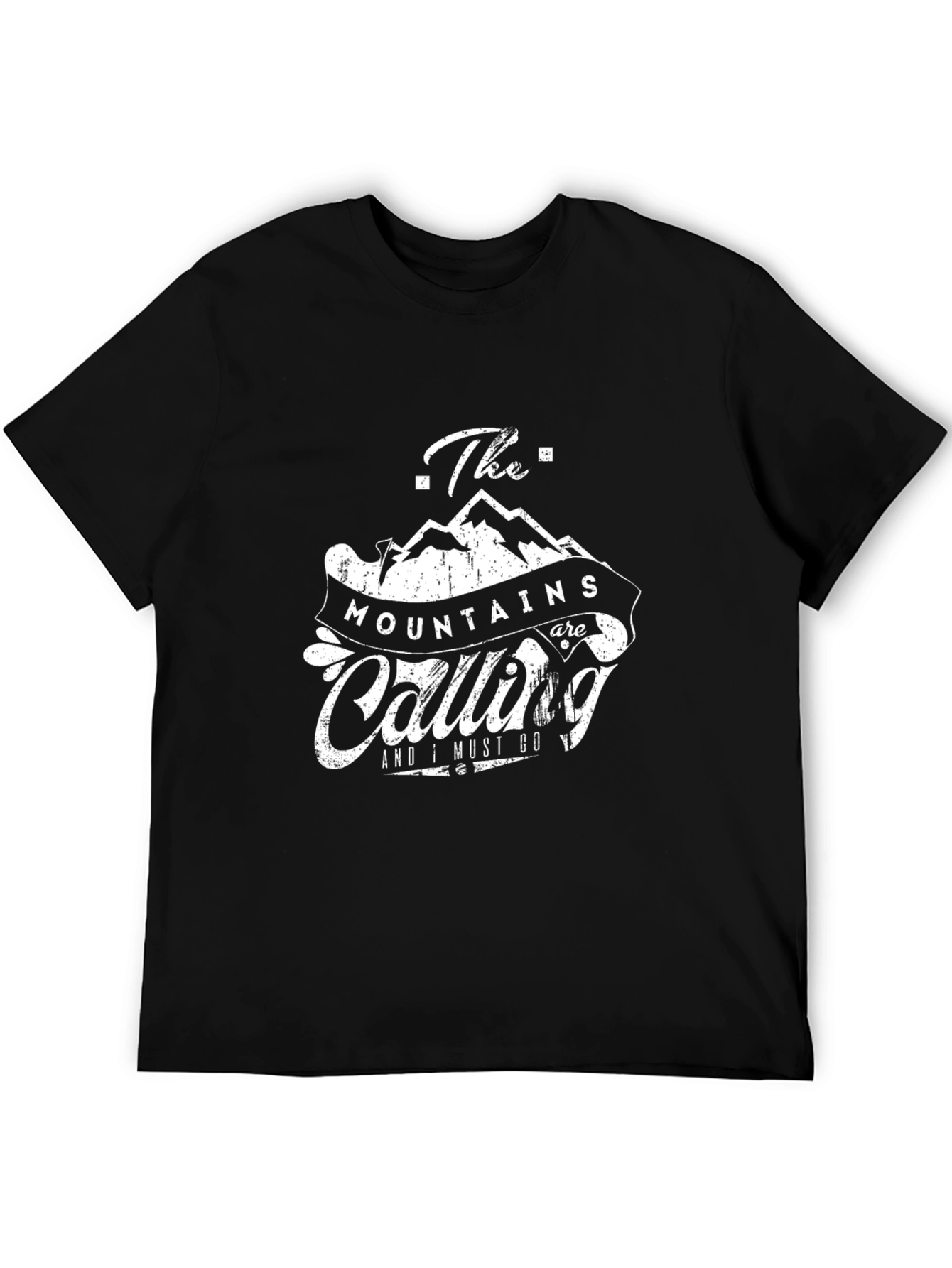 Mountains are Calling Graphic Tee - Black Cotton T-Shirt