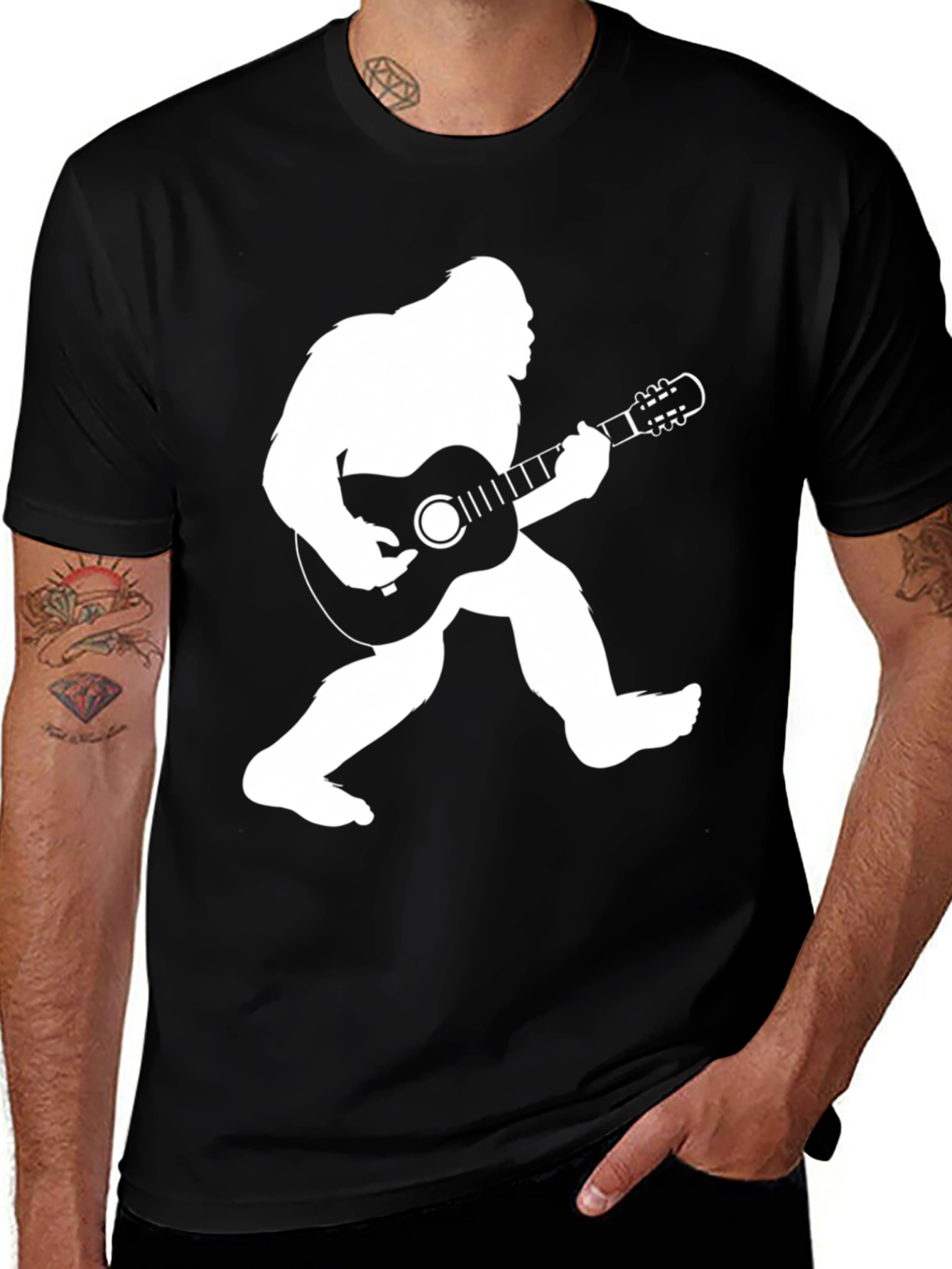 Bigfoot Guitar Player Black T-Shirt
