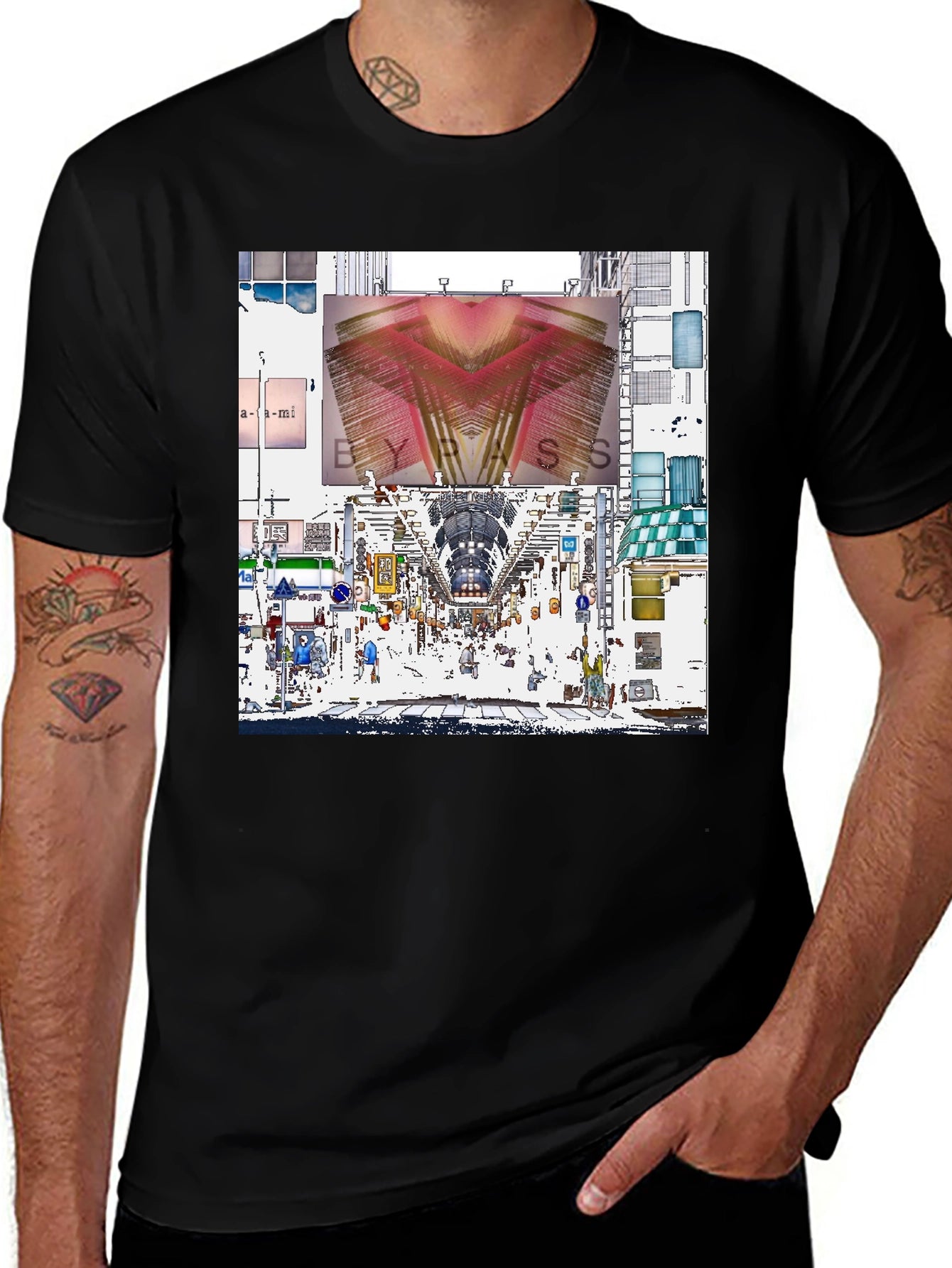 Abstract Cityscape Graphic Tee - Black