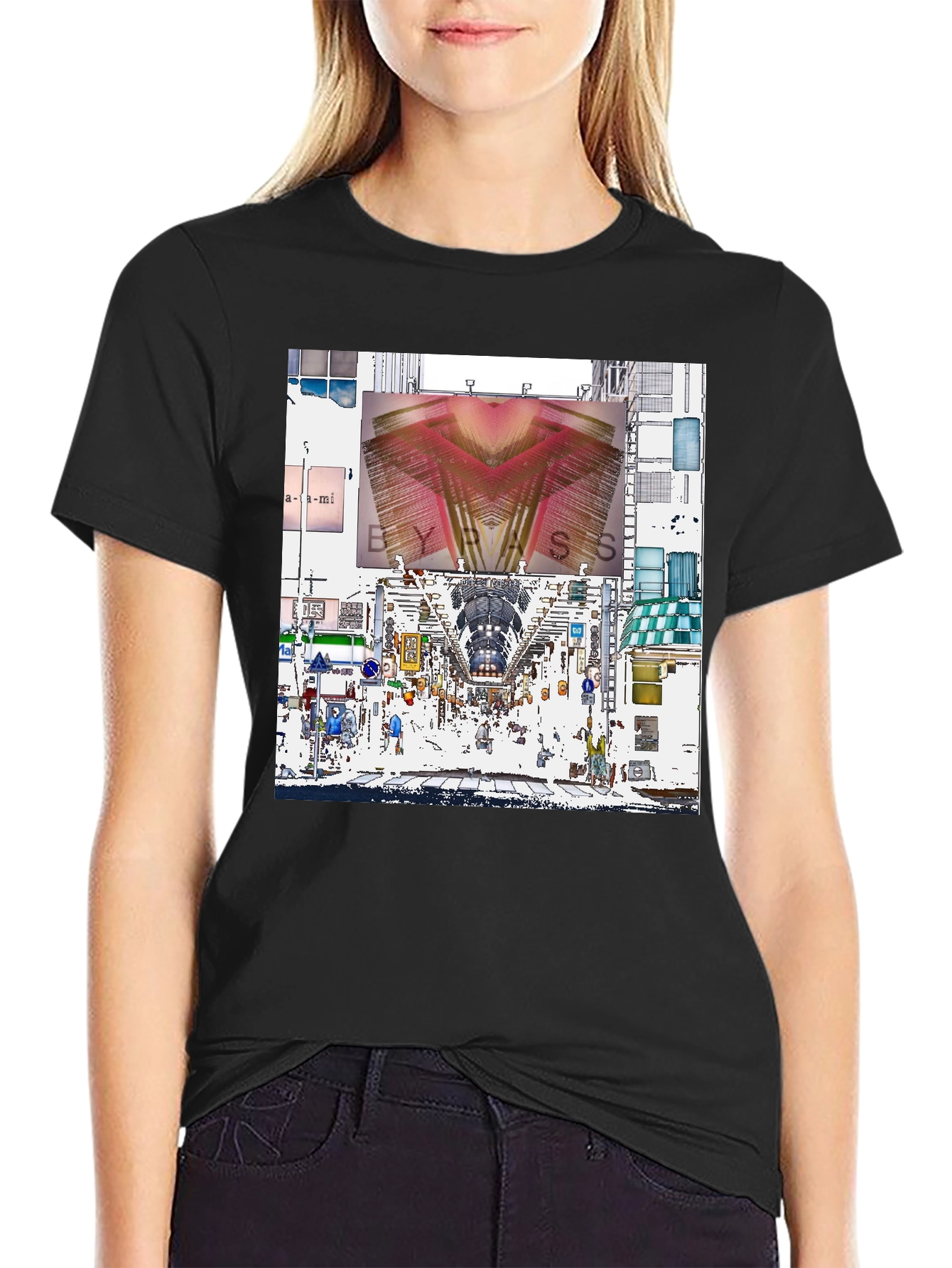 Abstract Cityscape Graphic Tee - Black
