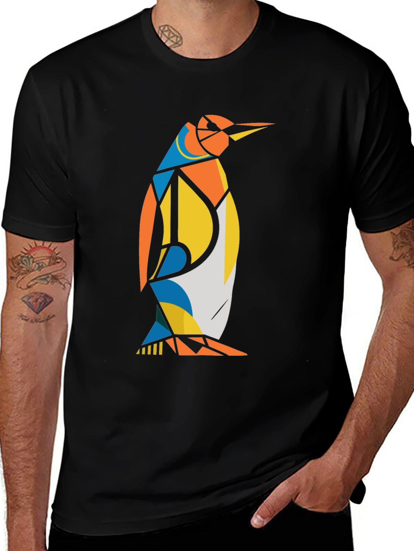 Geometric Penguin Graphic Tee - Black