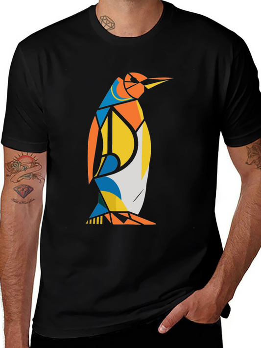 Geometric Penguin Graphic Tee - Black