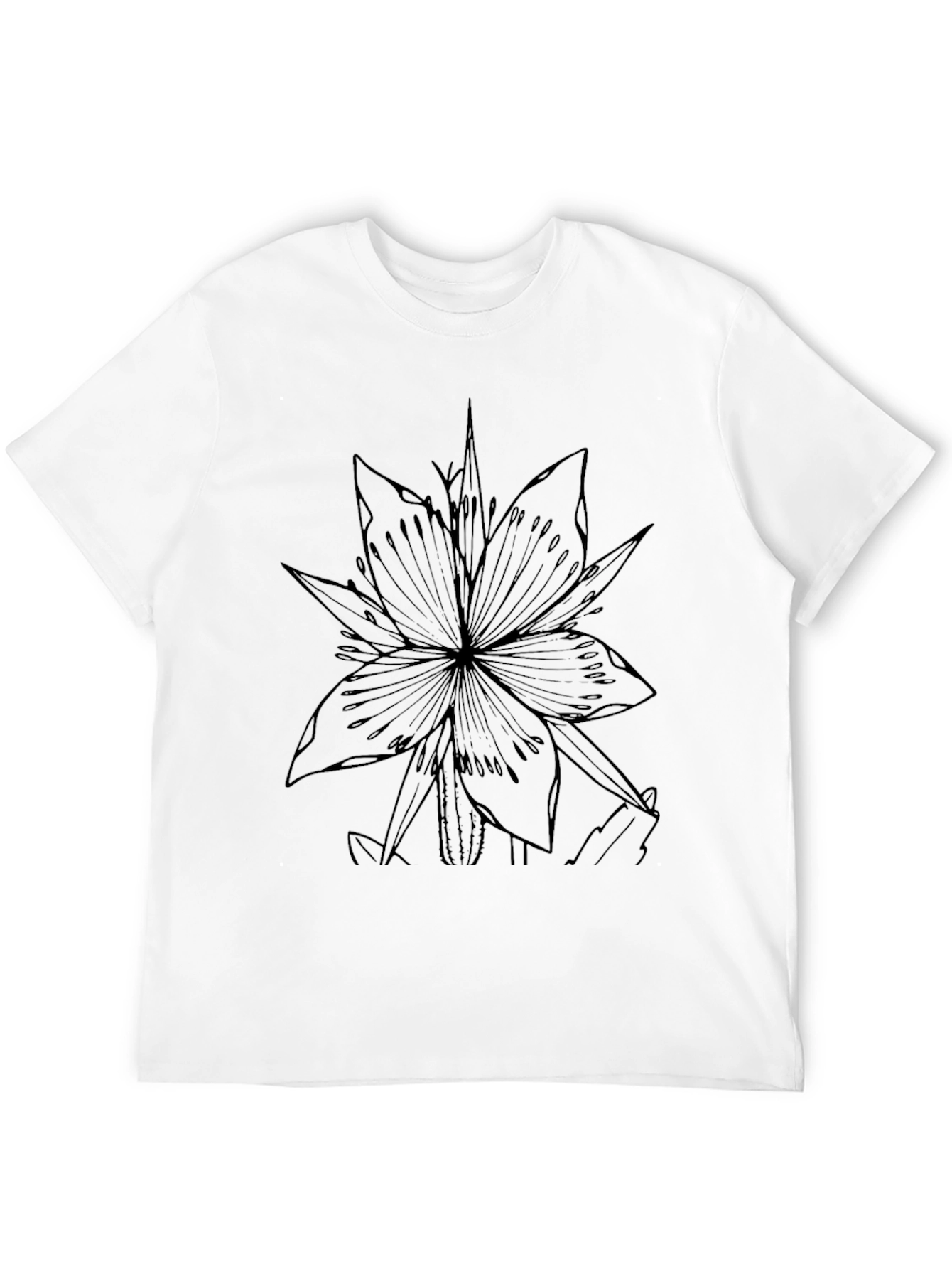 Black T-Shirt with Floral Line Art Graphic