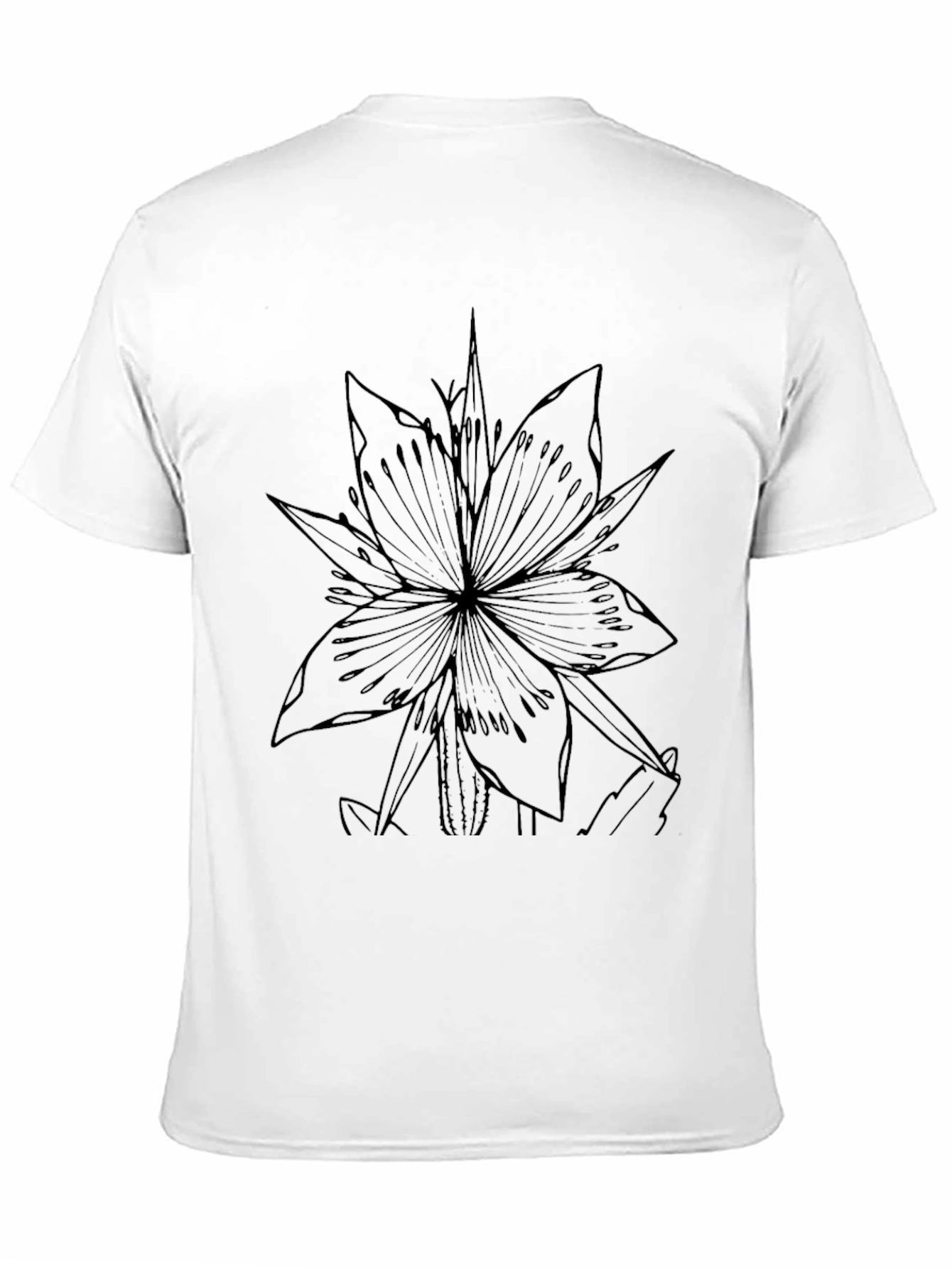 Black T-Shirt with Floral Line Art Graphic