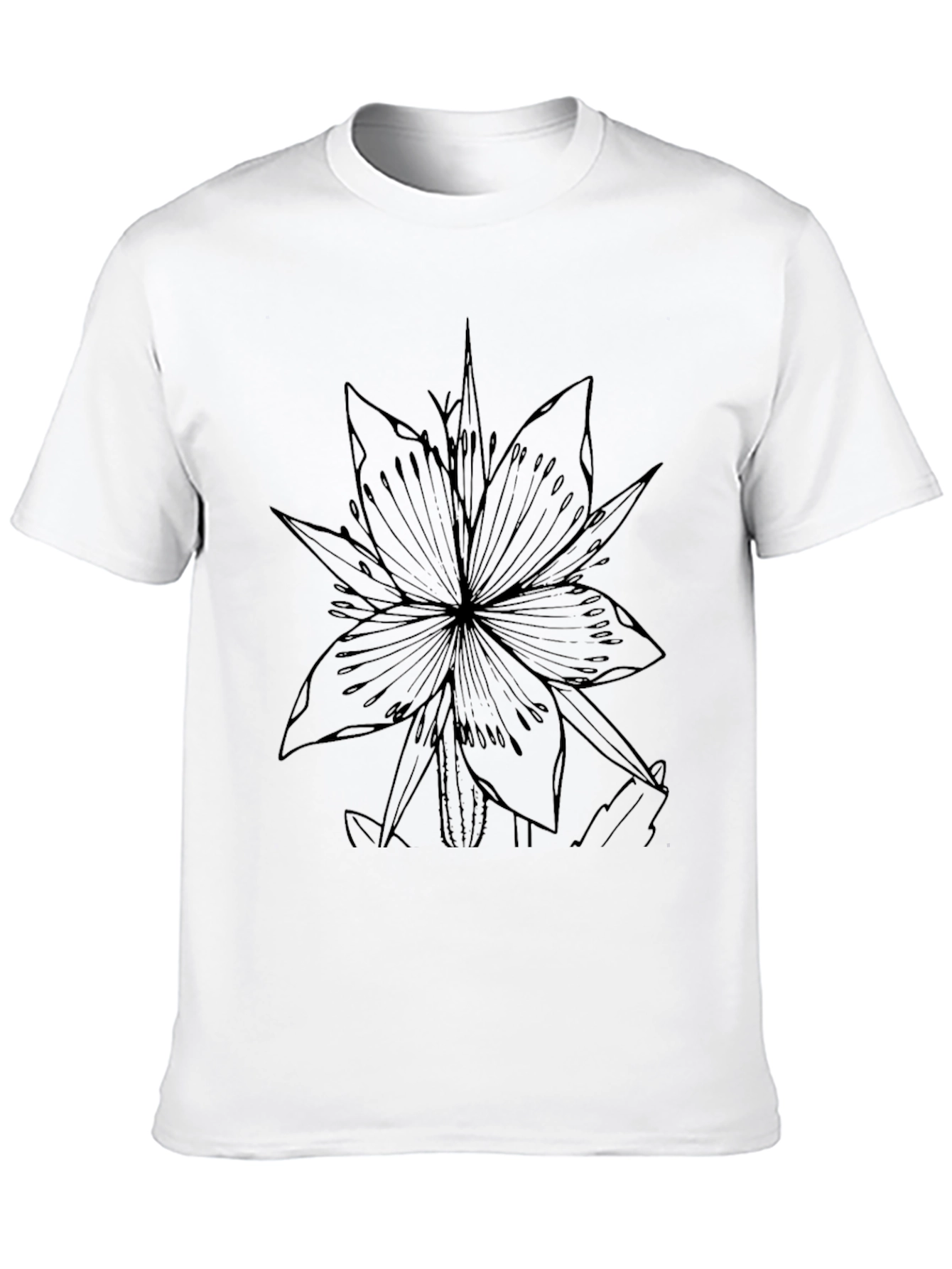 Black T-Shirt with Floral Line Art Graphic
