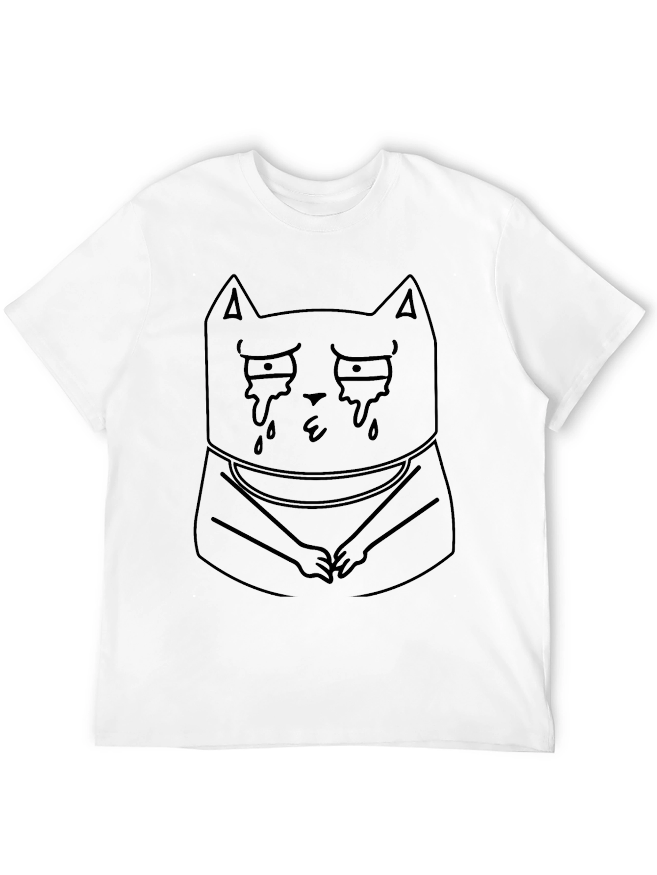 Sad Crying Cat T-Shirt - Unisex Black Tee