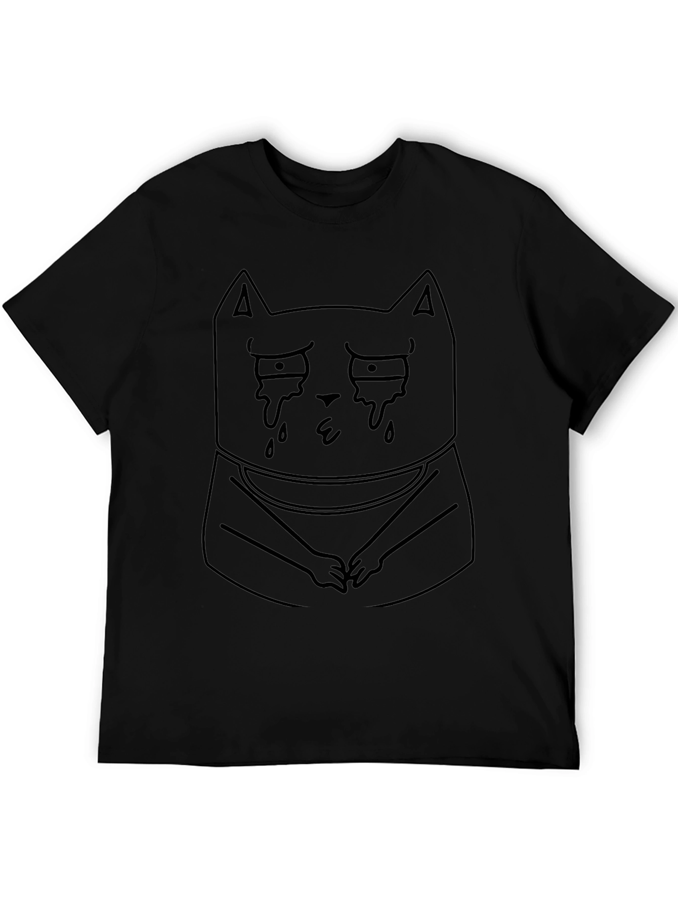 Sad Crying Cat T-Shirt - Unisex Black Tee