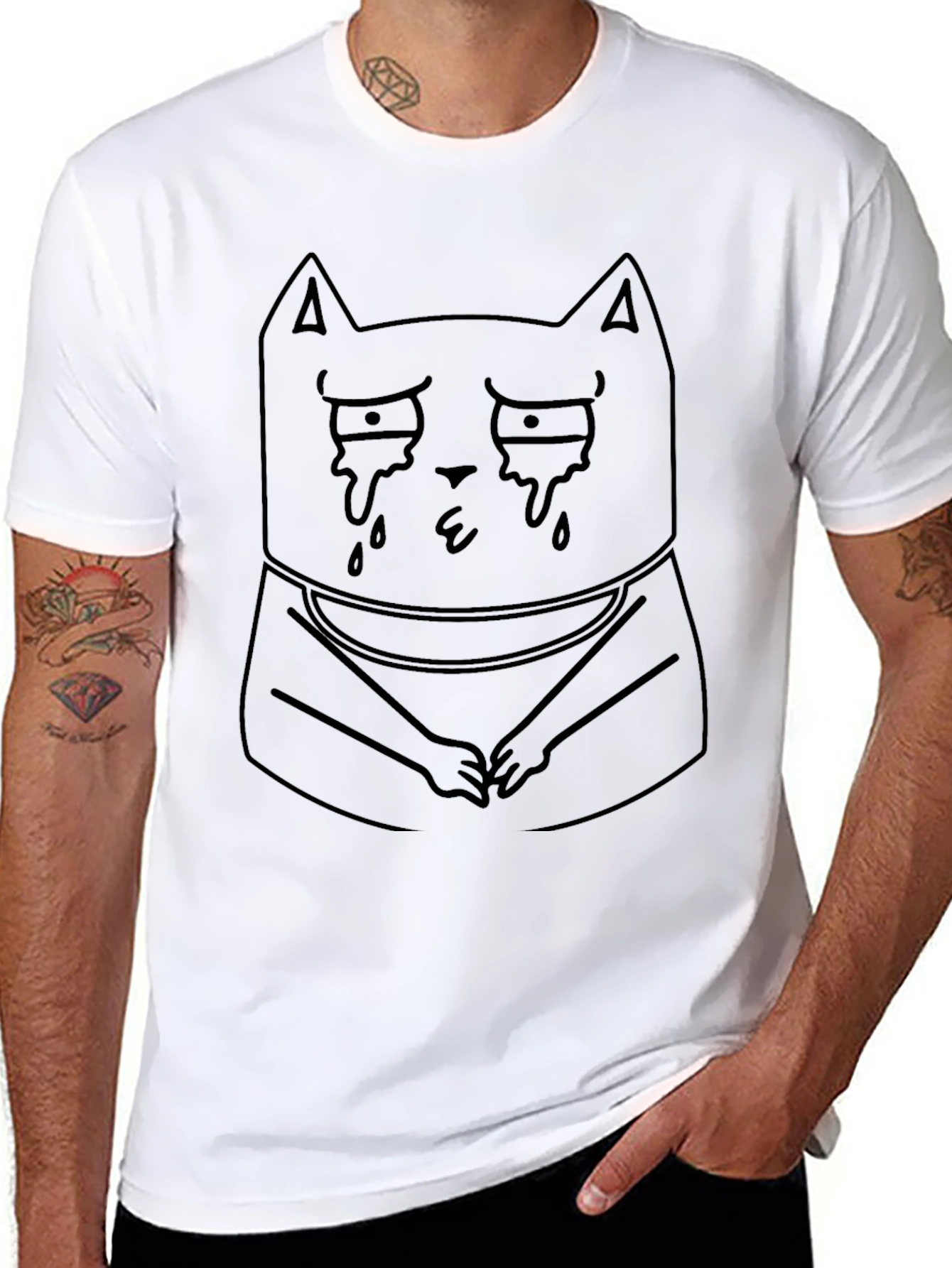 Sad Crying Cat T-Shirt - Unisex Black Tee