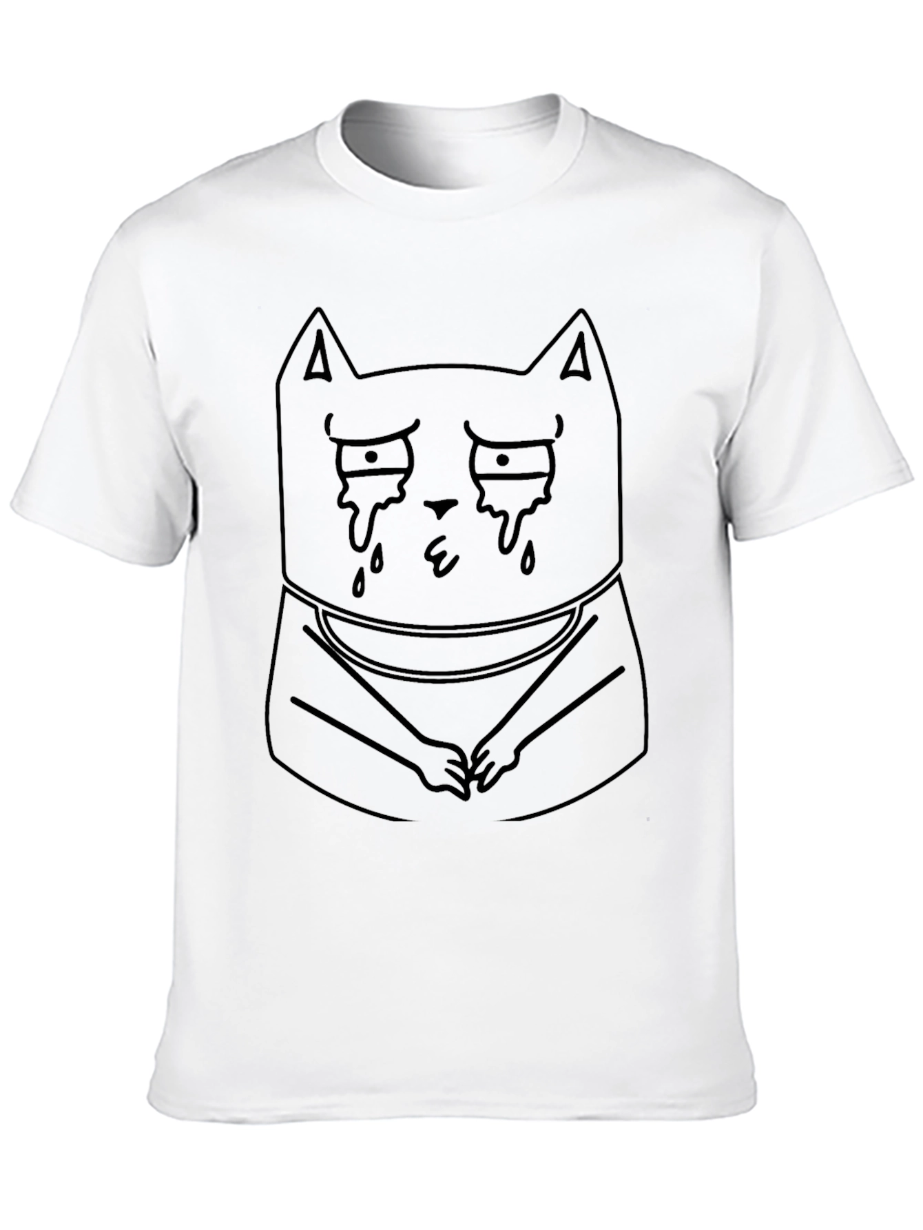 Sad Crying Cat T-Shirt - Unisex Black Tee