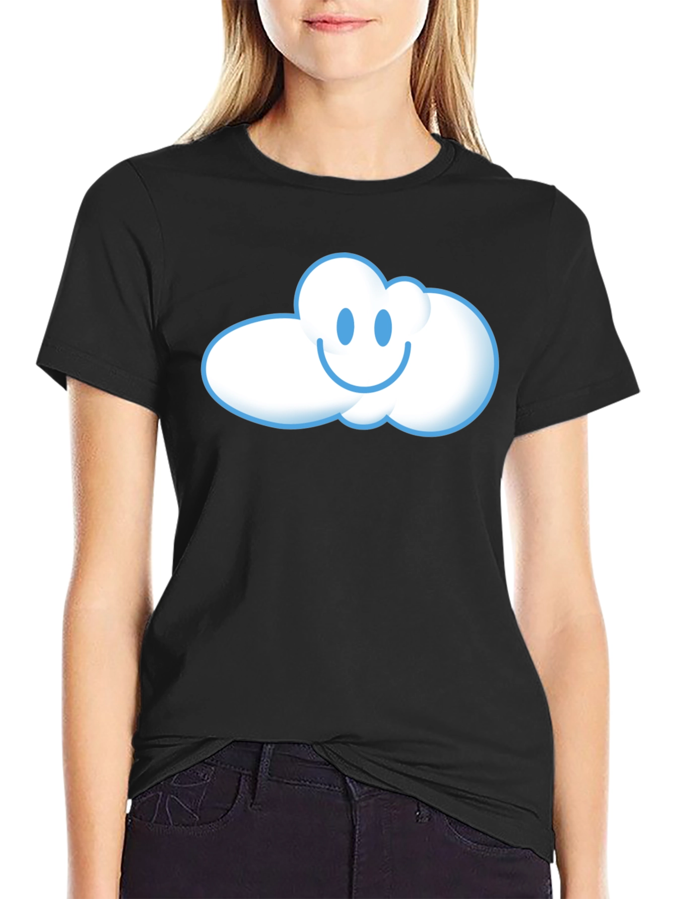Happy Cloud Graphic T-Shirt - Black Cotton Tee