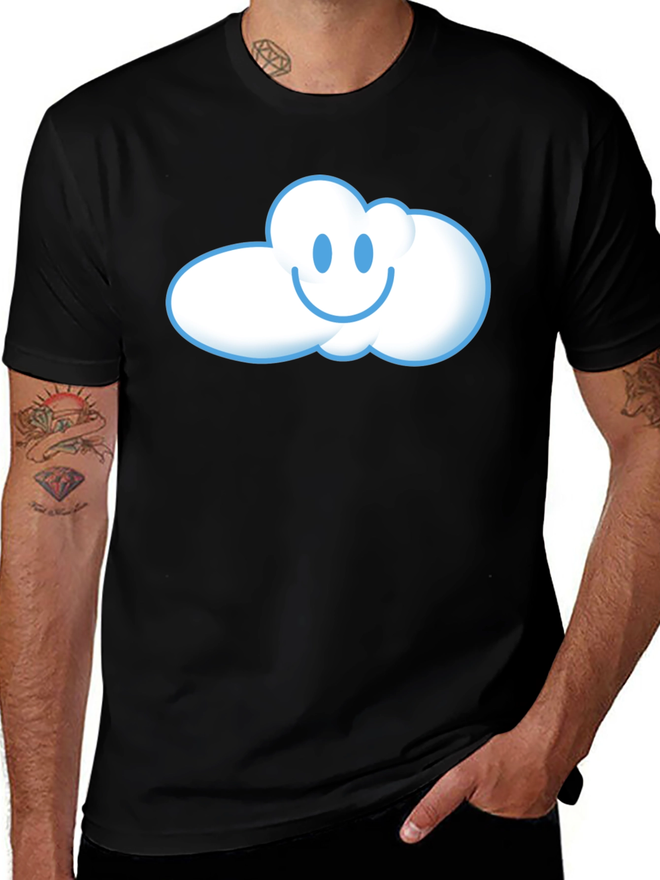 Happy Cloud Graphic T-Shirt - Black Cotton Tee