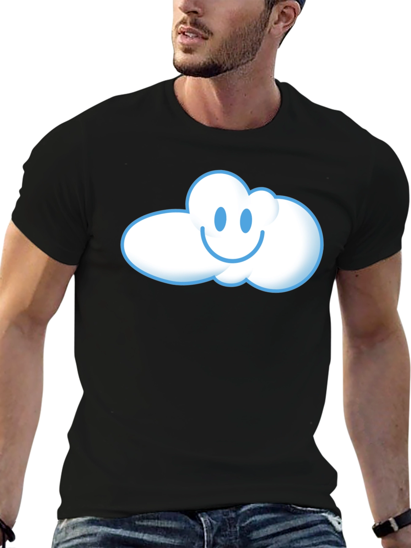 Happy Cloud Graphic T-Shirt - Black Cotton Tee