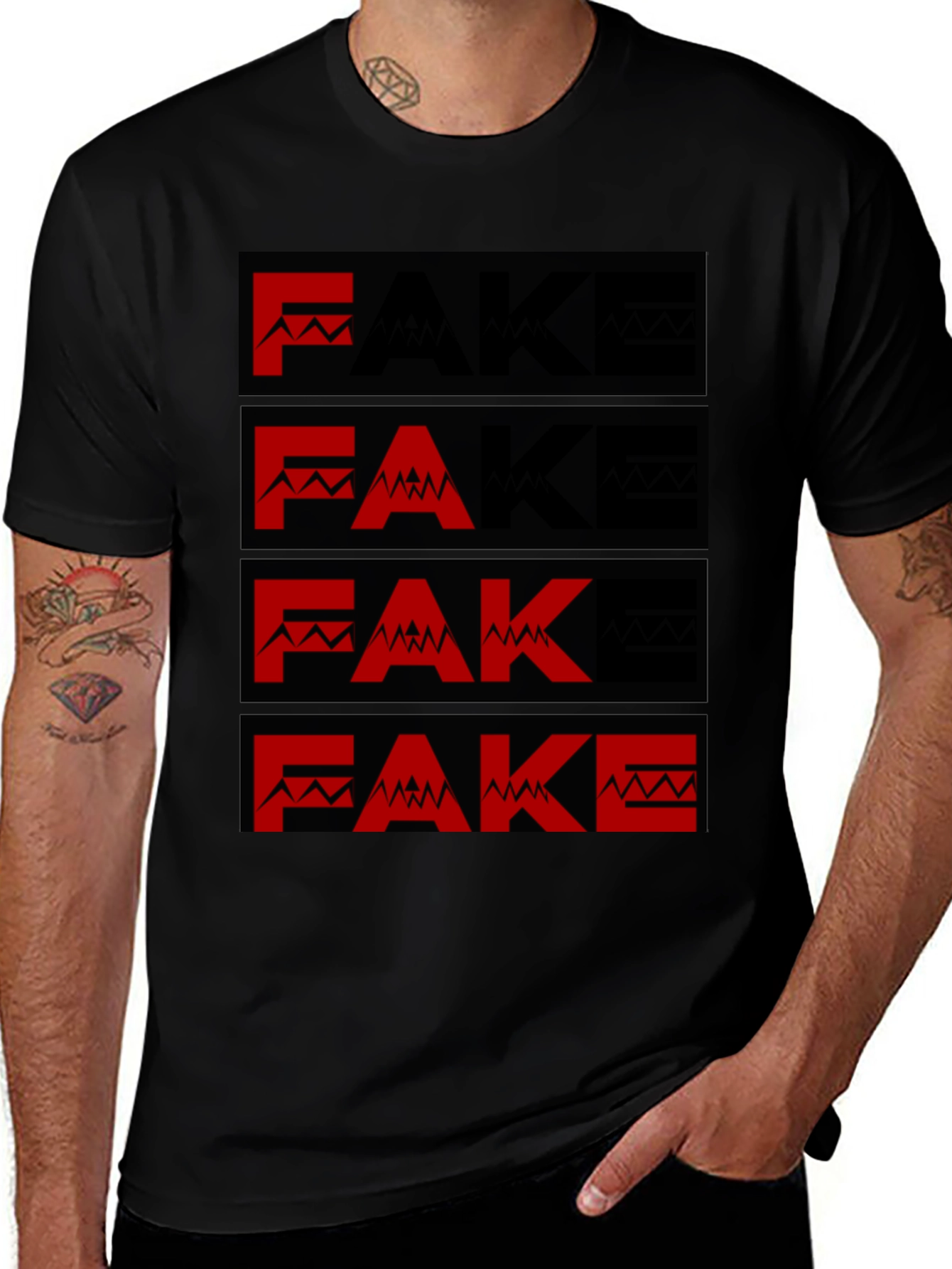 Fake Mountain Mens Graphic T-Shirt - Black