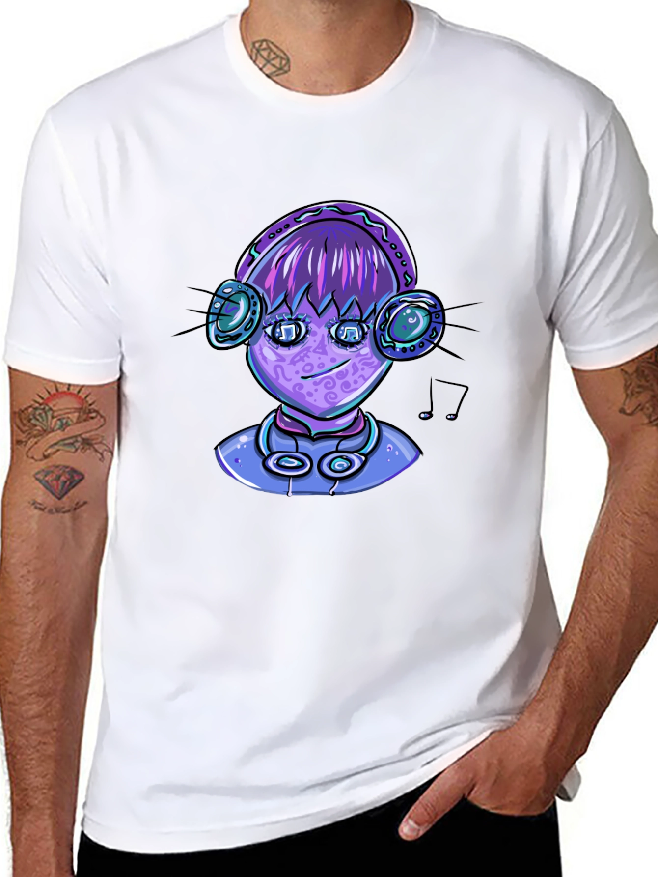 Alien DJ Graphic Tee - Black Cotton Blend T-Shirt