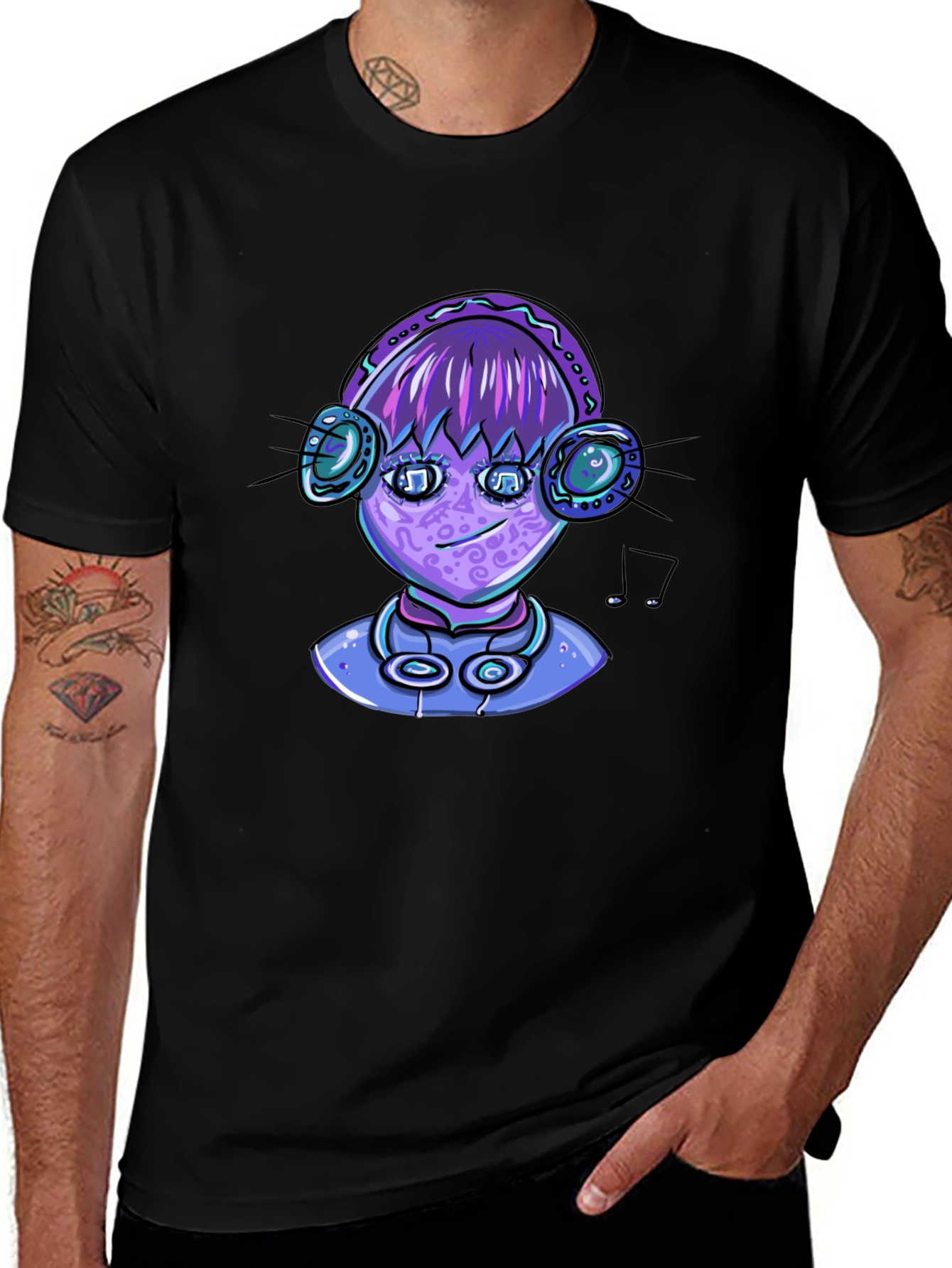 Alien DJ Graphic Tee - Black Cotton Blend T-Shirt