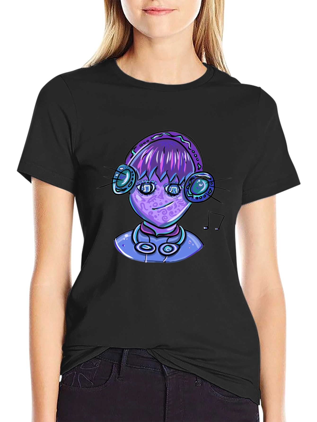 Alien DJ Graphic Tee - Black Cotton Blend T-Shirt