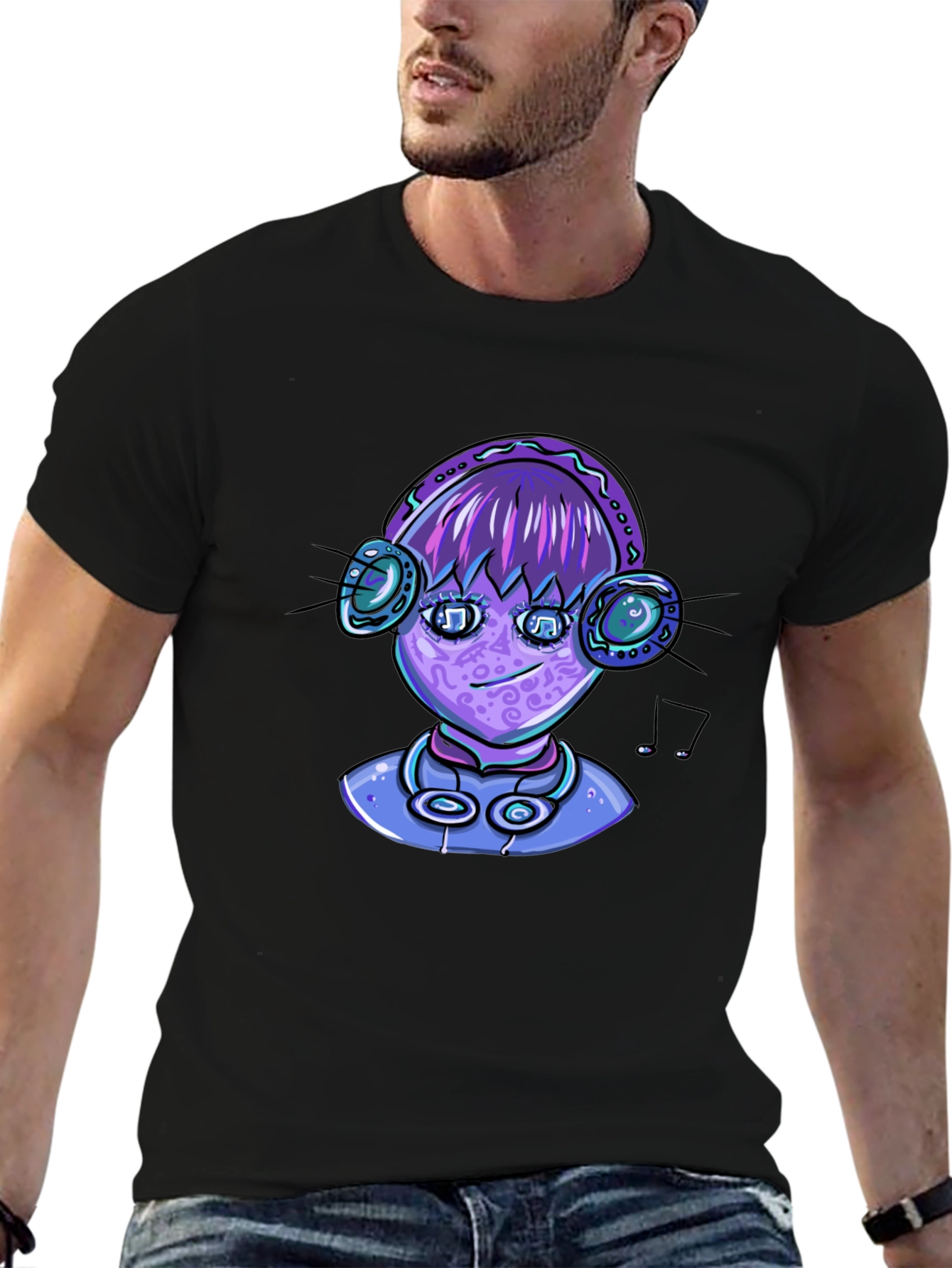 Alien DJ Graphic Tee - Black Cotton Blend T-Shirt