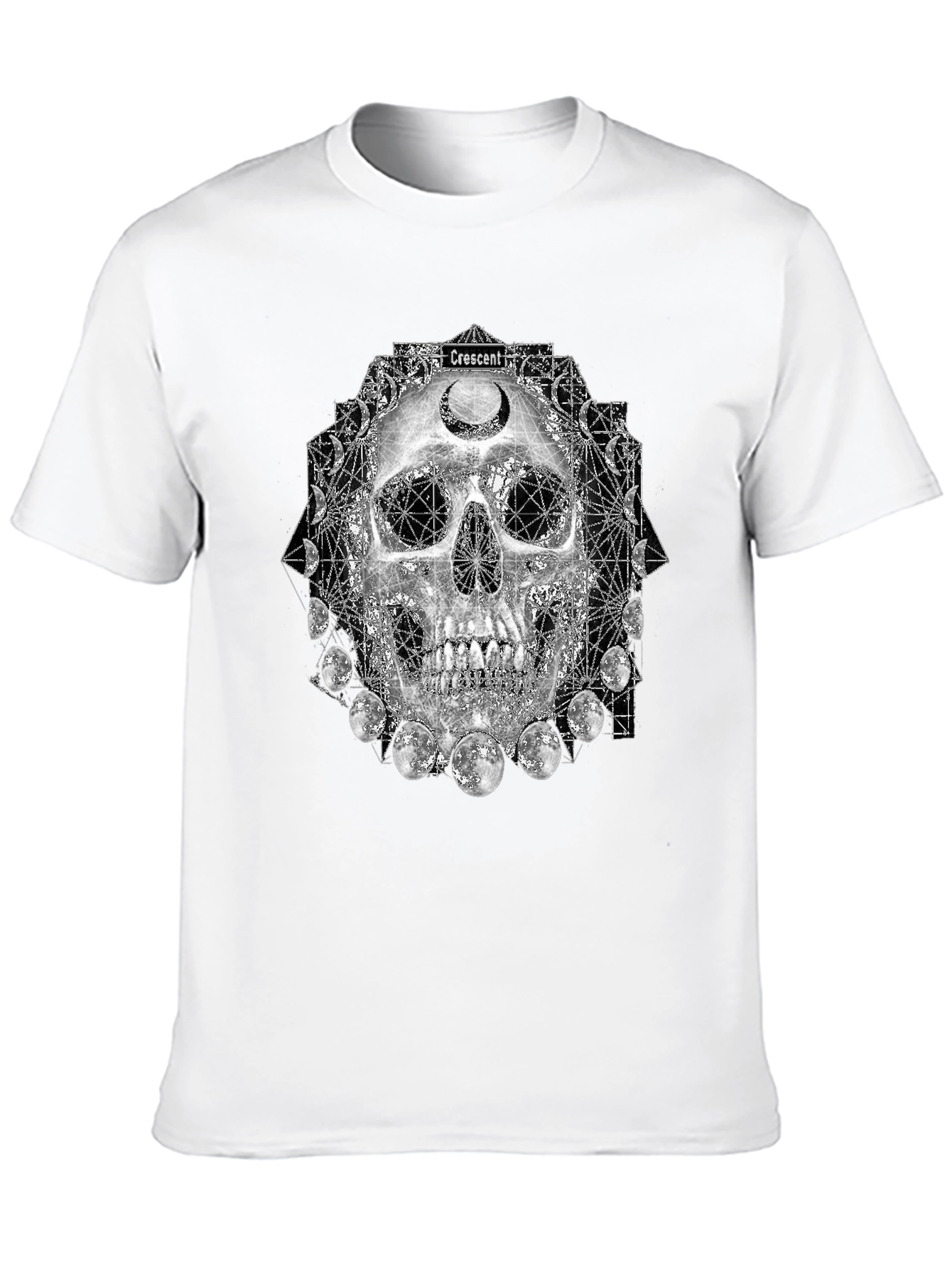 Skull Crescent Moon Phases Graphic Tee - Black
