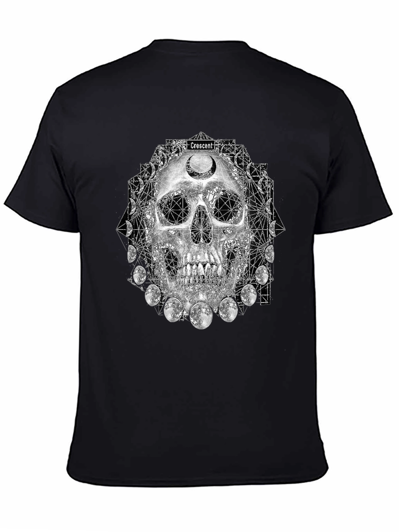 Skull Crescent Moon Phases Graphic Tee - Black