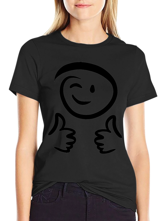 Funny Smiley Face Thumbs Up Graphic Tee - Black