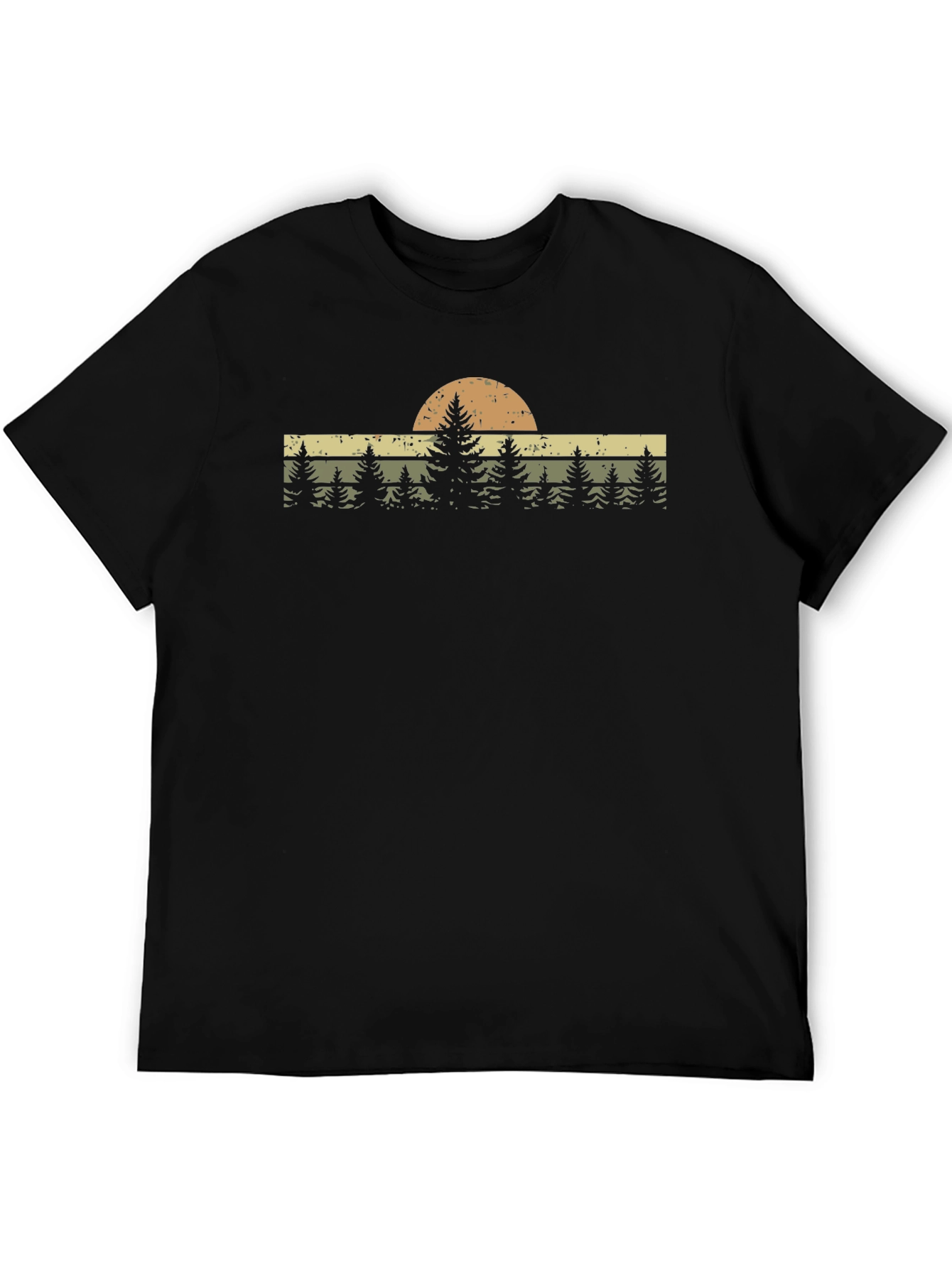 Retro Forest Sunset Graphic Tee - Black