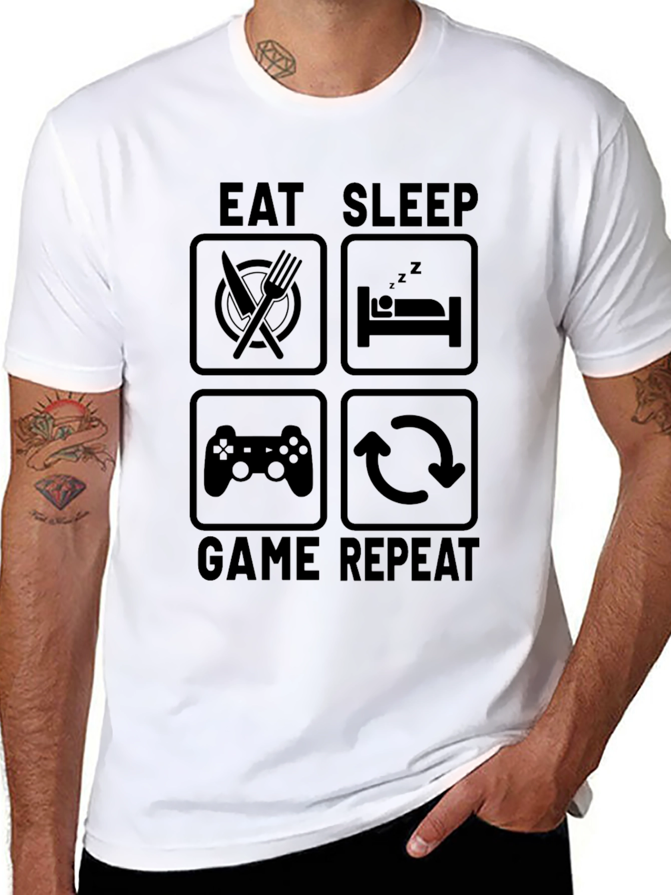 Eat Sleep Game Repeat Black Graphic Tee
