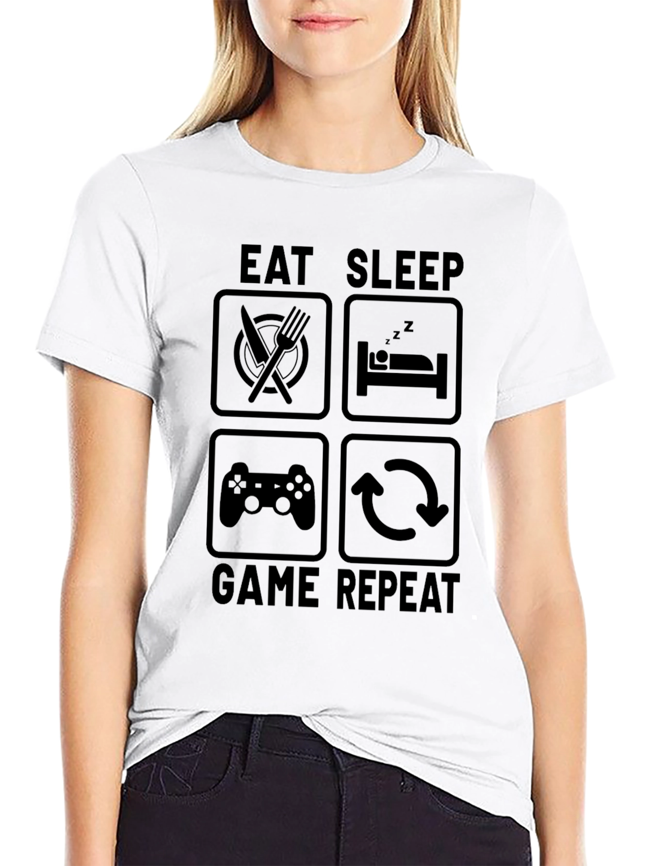 Eat Sleep Game Repeat Black Graphic Tee