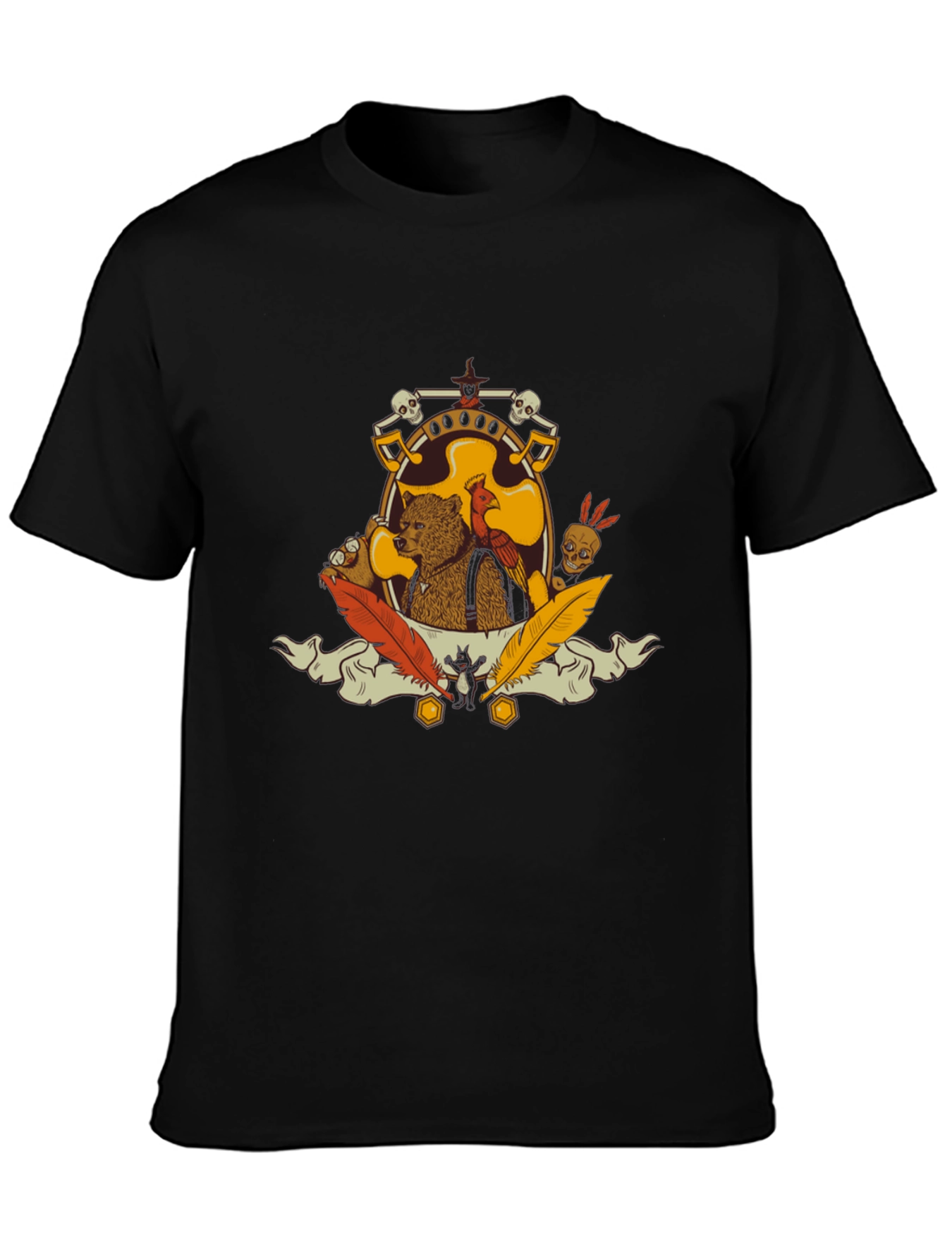 Bear & Bird Crest Graphic Tee - Black