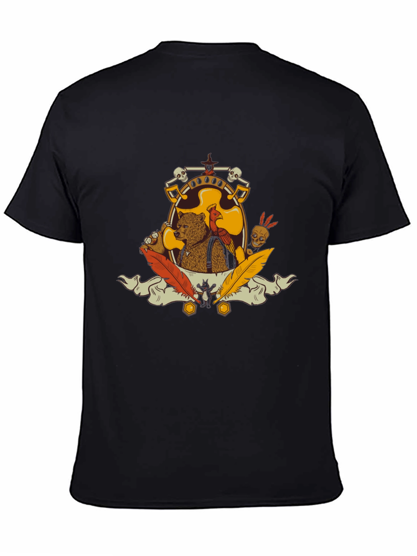 Bear & Bird Crest Graphic Tee - Black