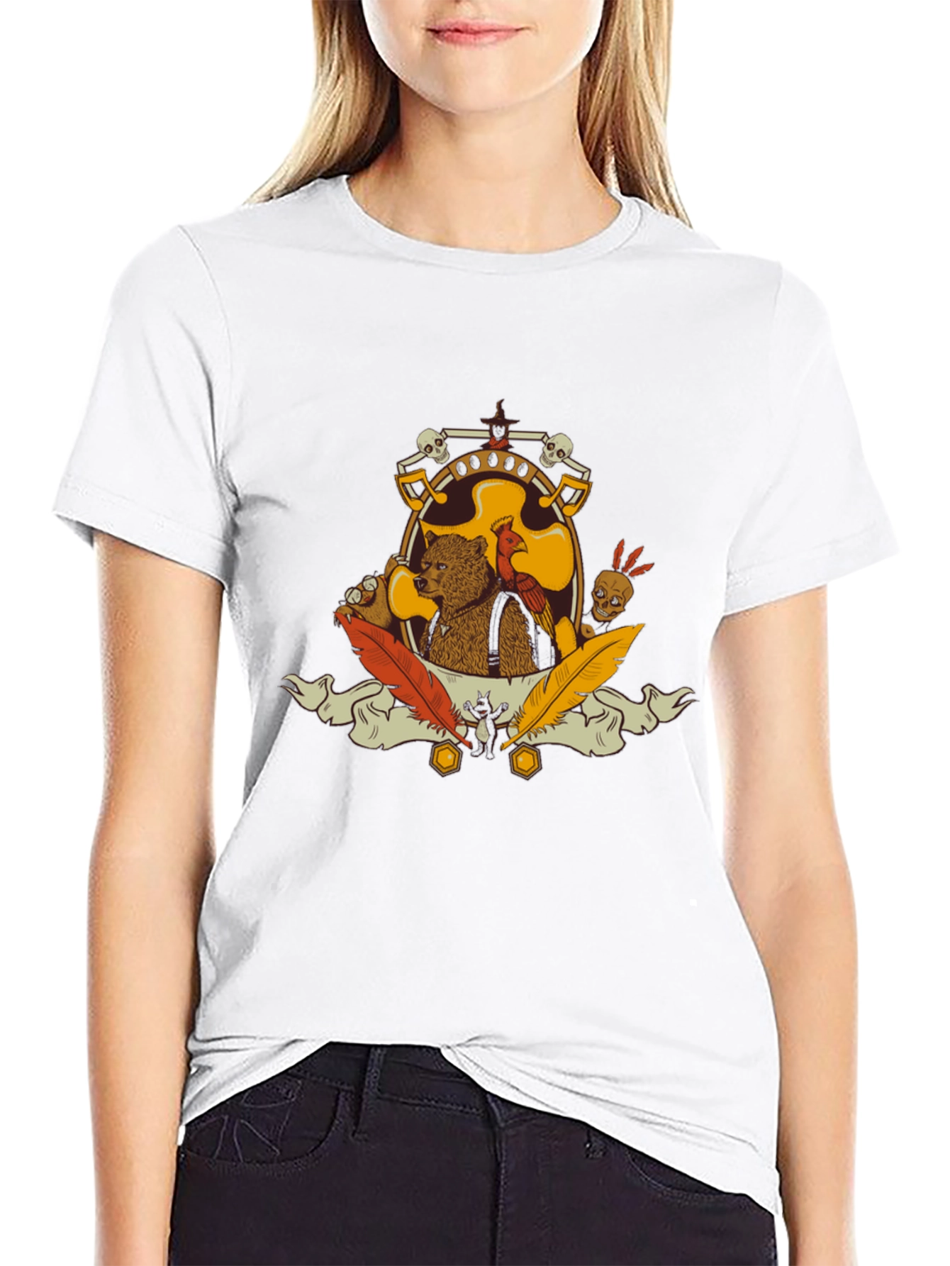 Bear & Bird Crest Graphic Tee - Black