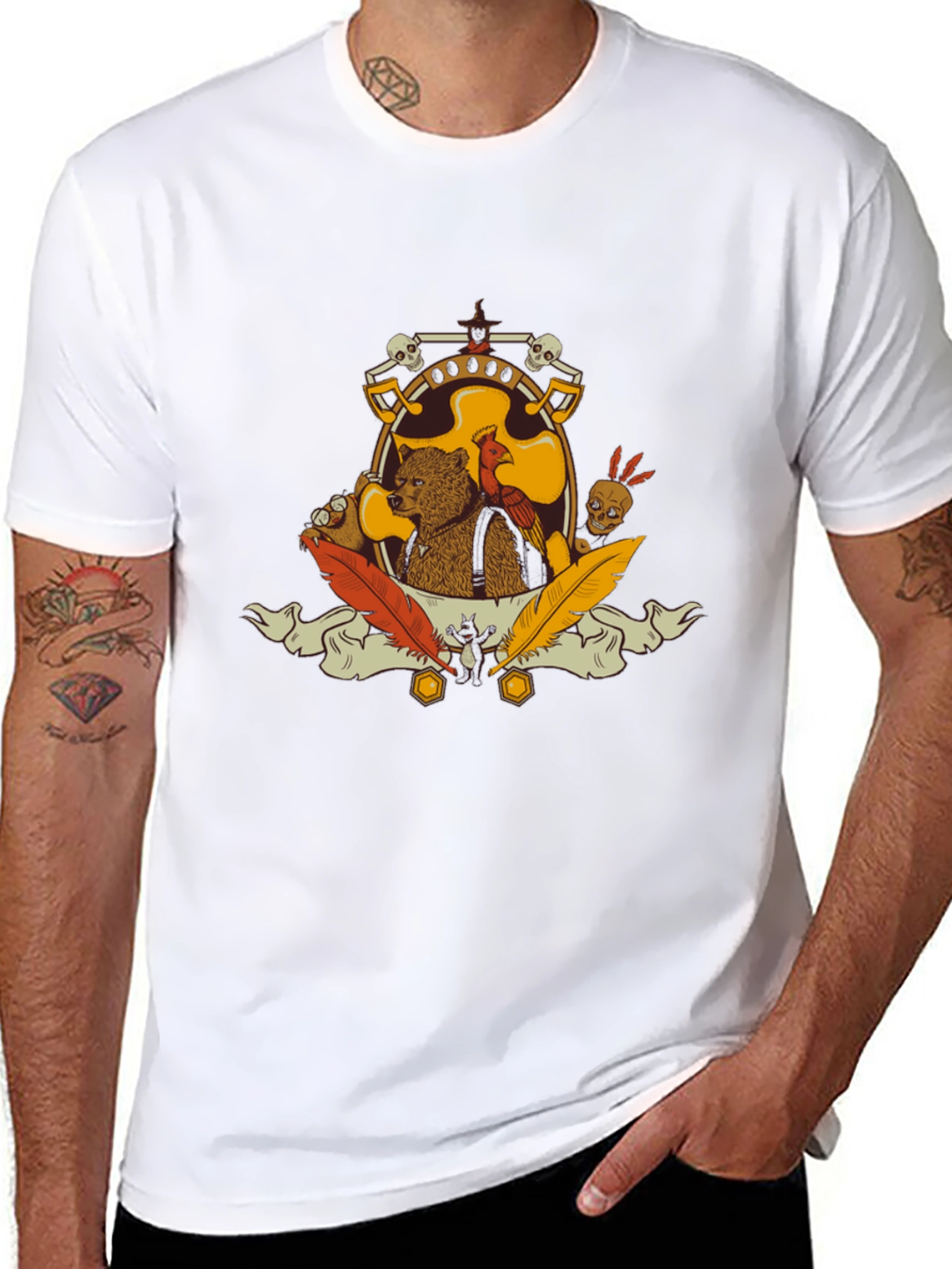Bear & Bird Crest Graphic Tee - Black