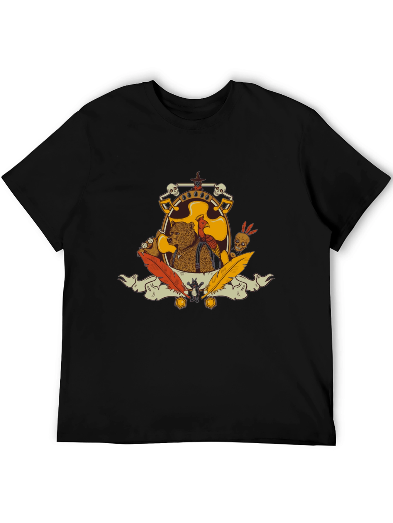 Bear & Bird Crest Graphic Tee - Black