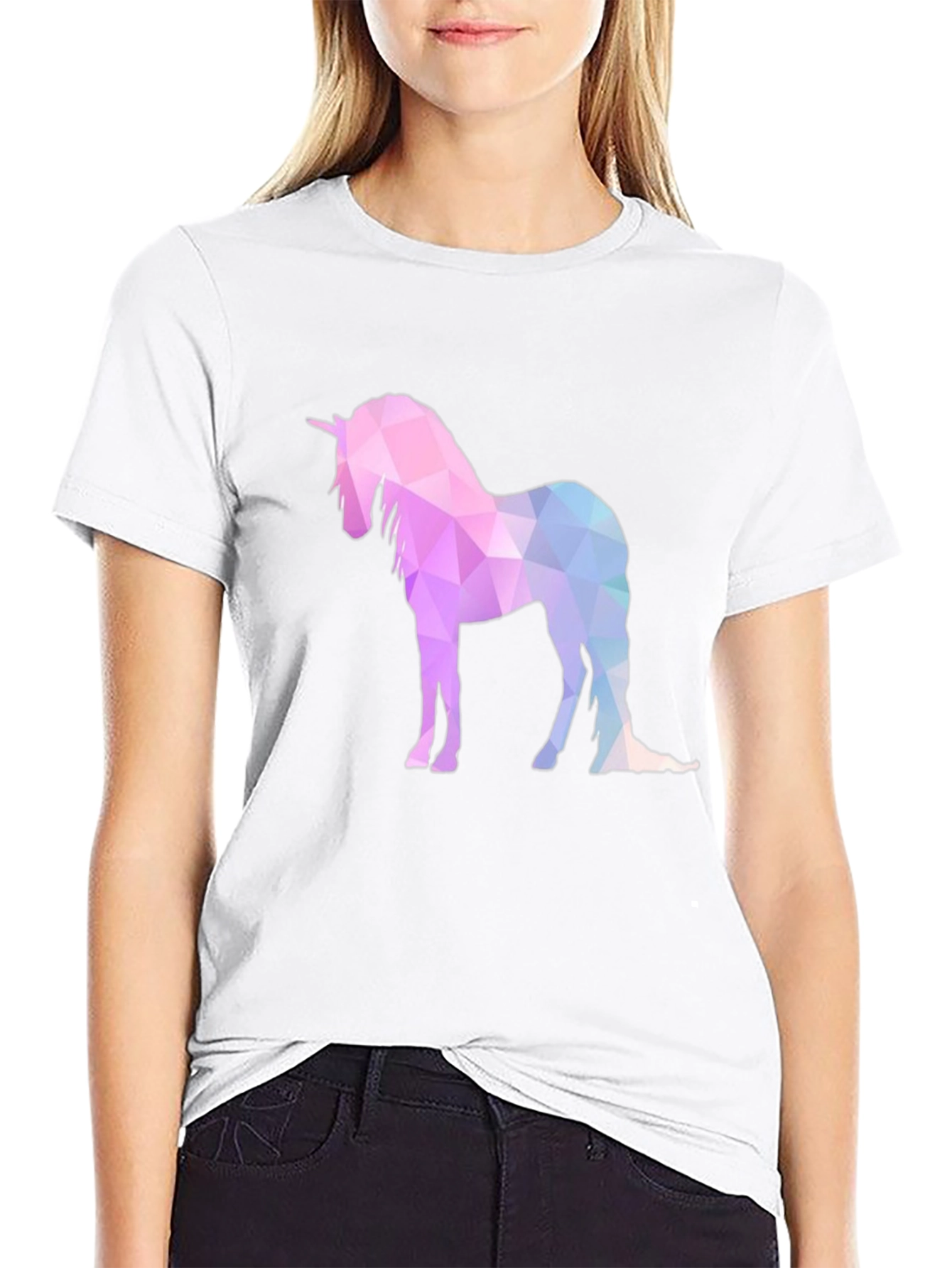 Geometric Unicorn Graphic T-Shirt - Black