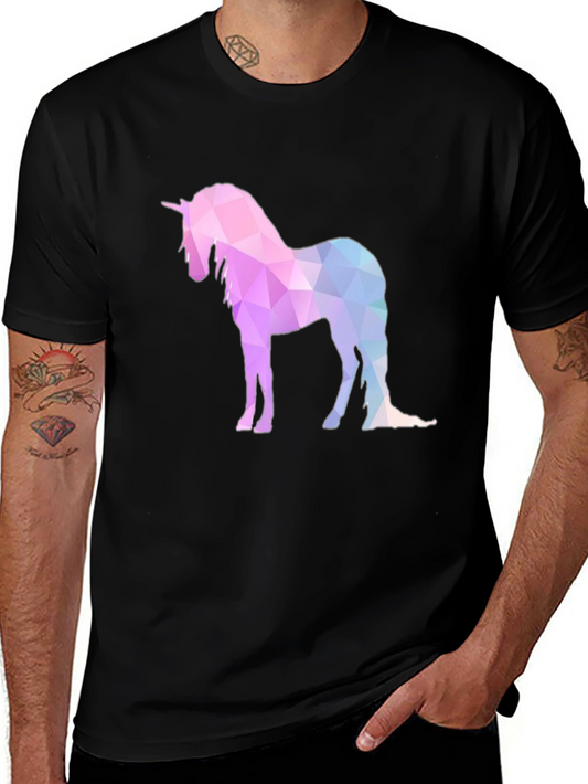 Geometric Unicorn Graphic T-Shirt - Black
