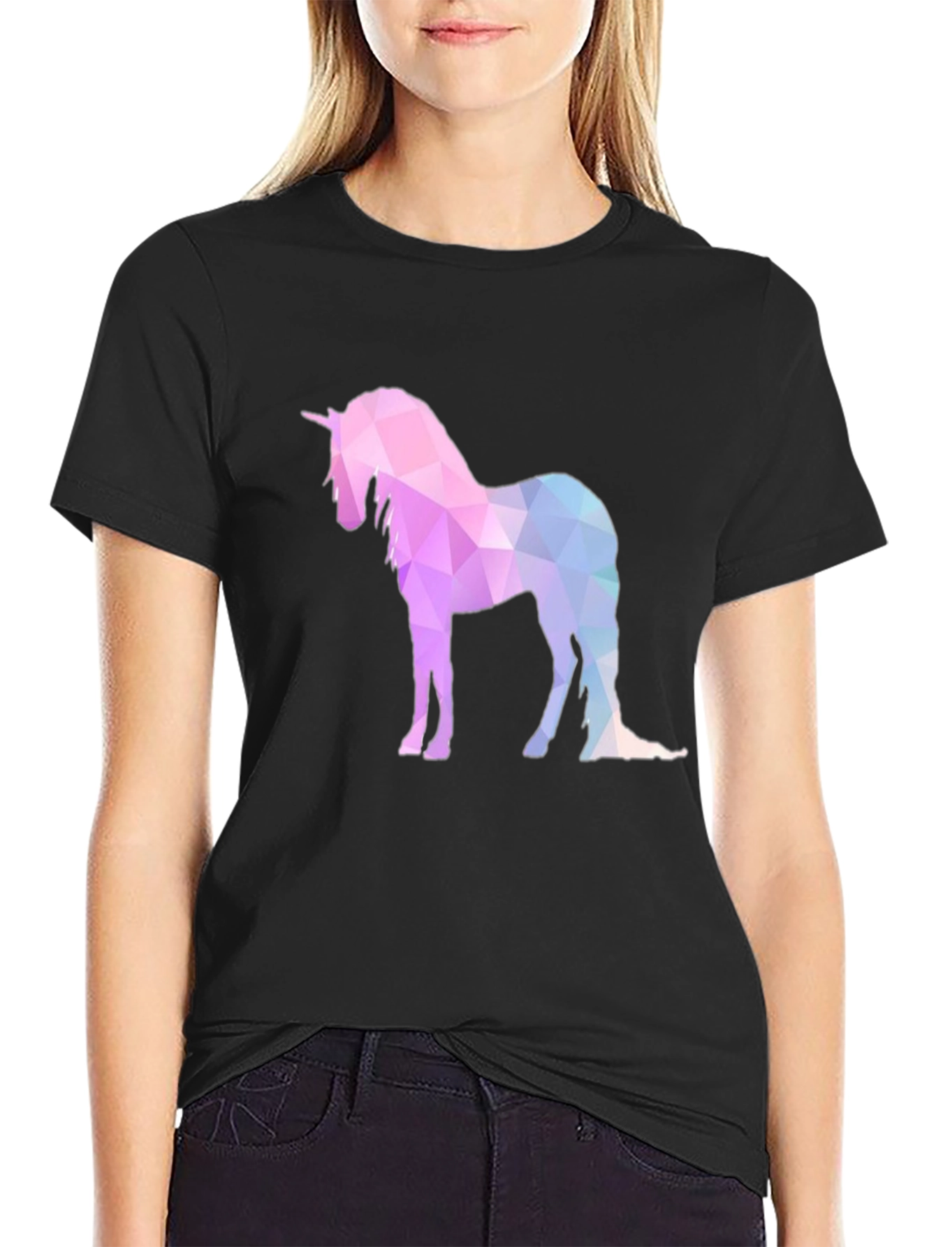 Geometric Unicorn Graphic T-Shirt - Black