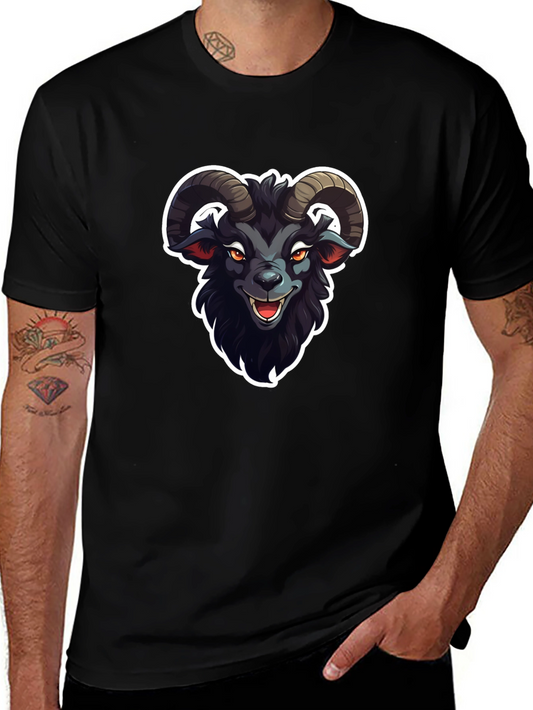Black T-Shirt with Cartoon Goat Graphic