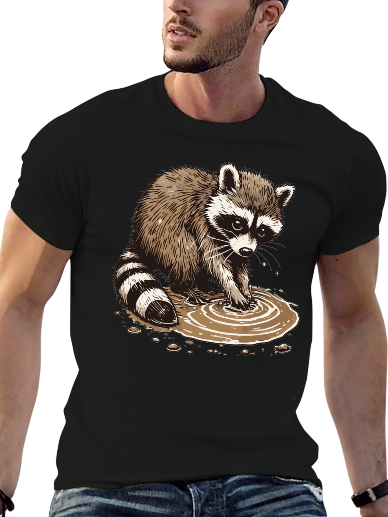 Raccoon Puddle Graphic Tee - Soft Cotton Blend