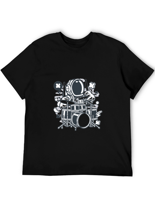 Astronaut Drummer Graphic Tee - Cool Space Design