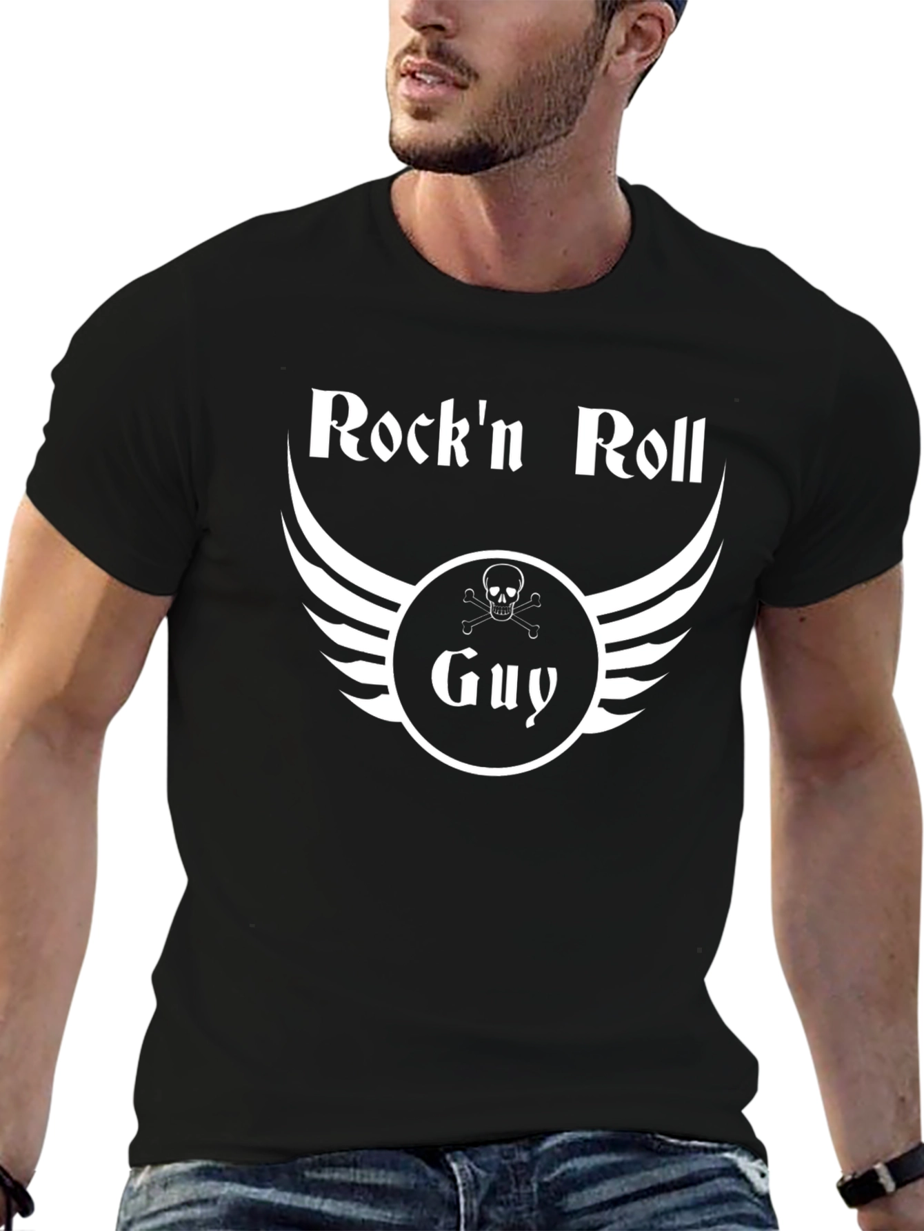 Rockn Roll Guy Black T-Shirt with Skull