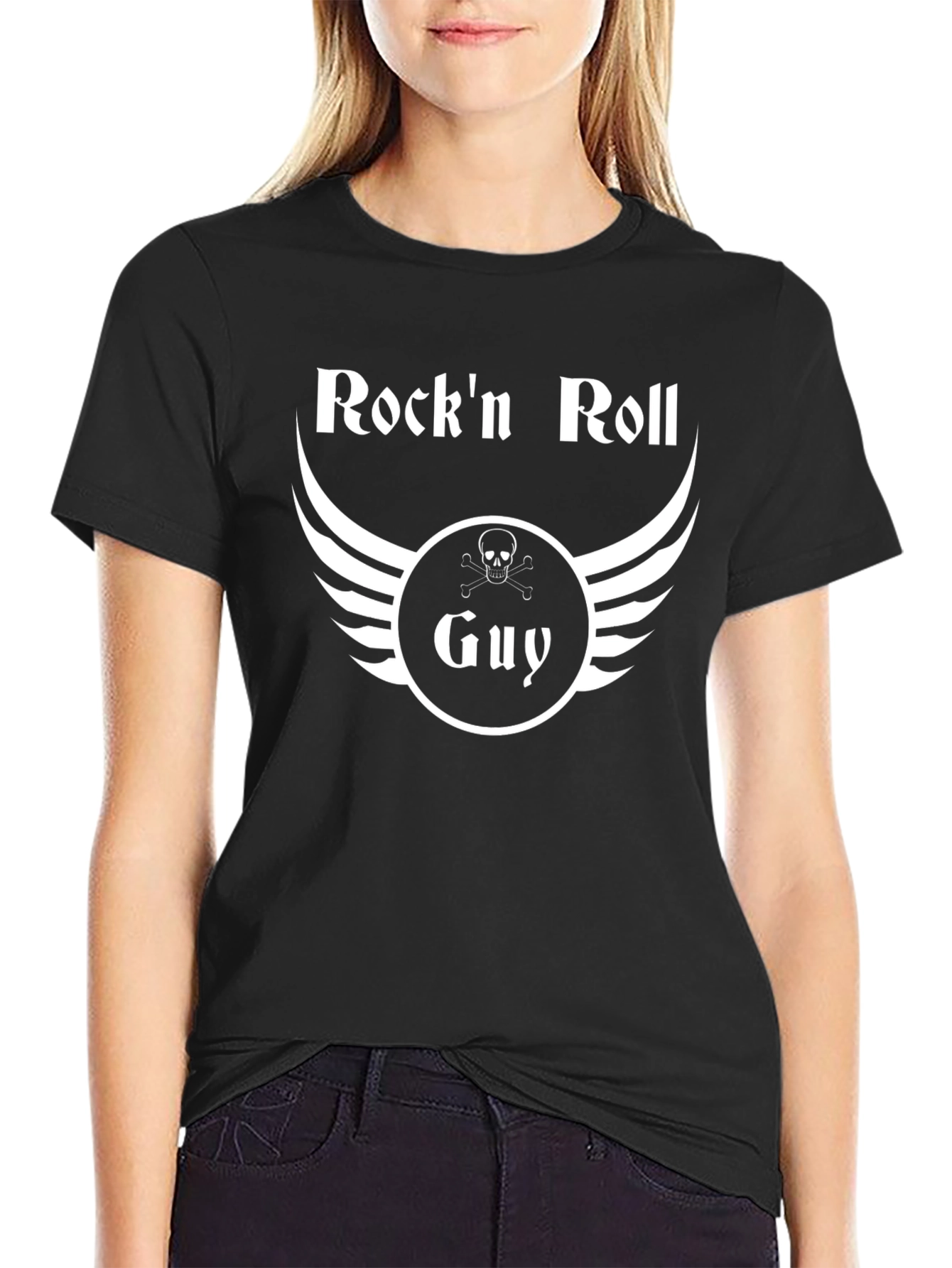 Rockn Roll Guy Black T-Shirt with Skull