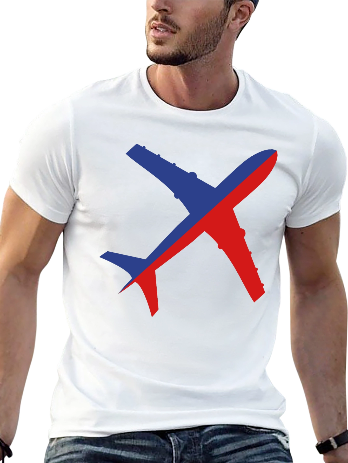 Airplane Graphic Tee - Unique Two-Tone Design