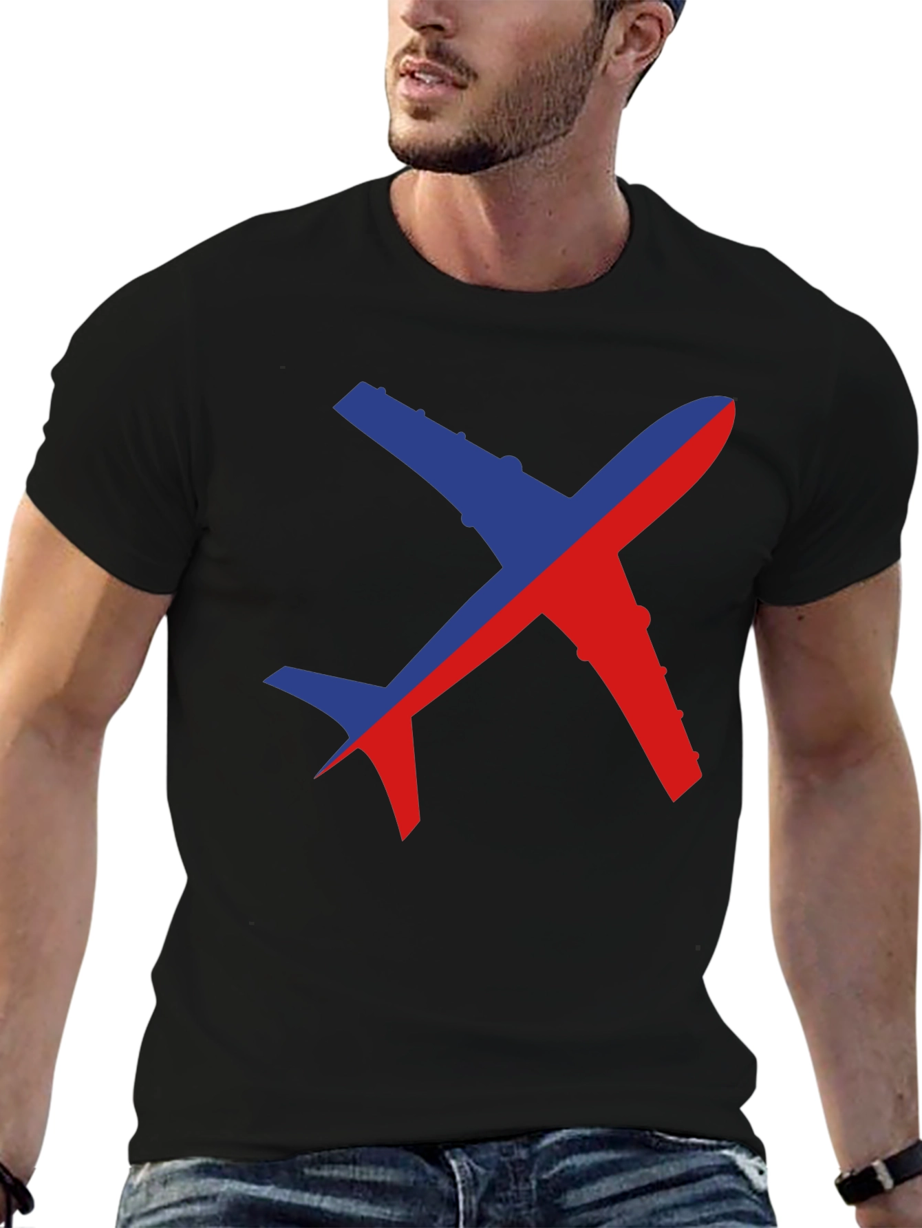 Airplane Graphic Tee - Unique Two-Tone Design