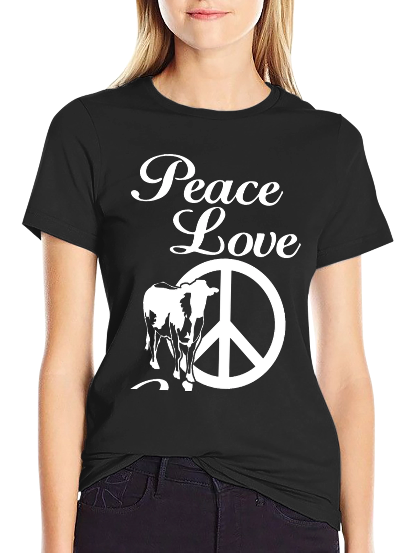 Peace Love Cow T-Shirt - Black Graphic Tee