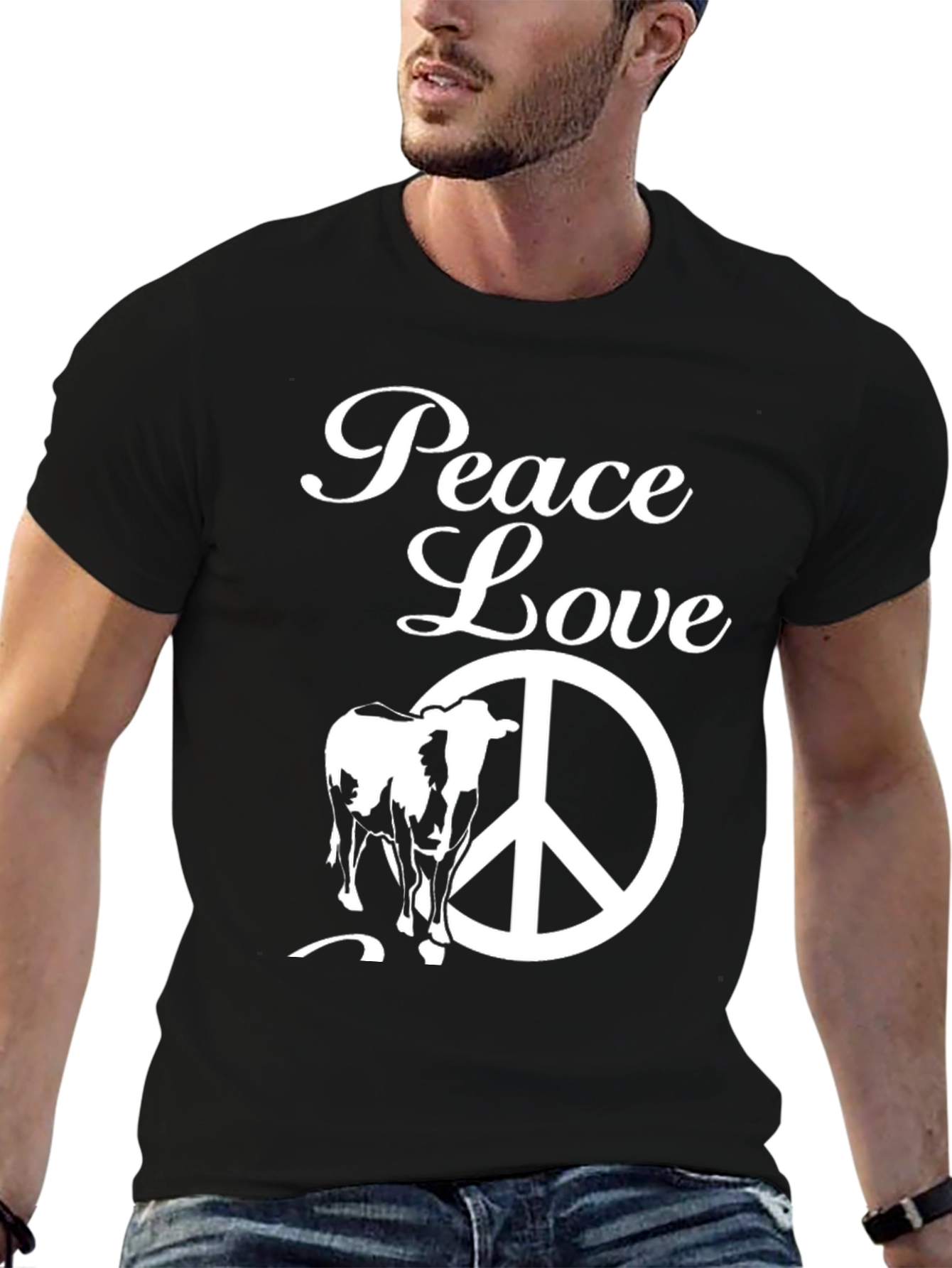 Peace Love Cow T-Shirt - Black Graphic Tee