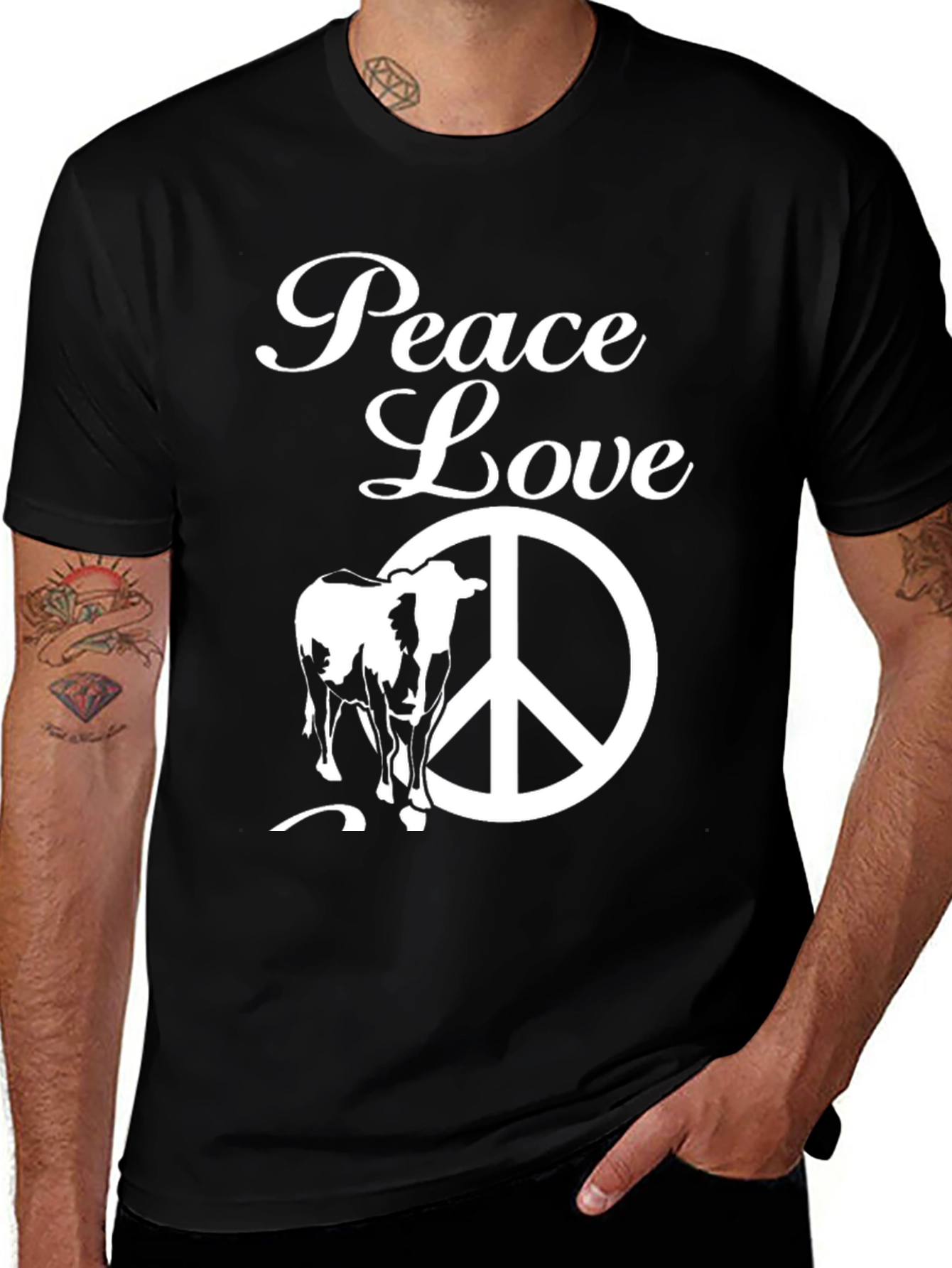 Peace Love Cow T-Shirt - Black Graphic Tee