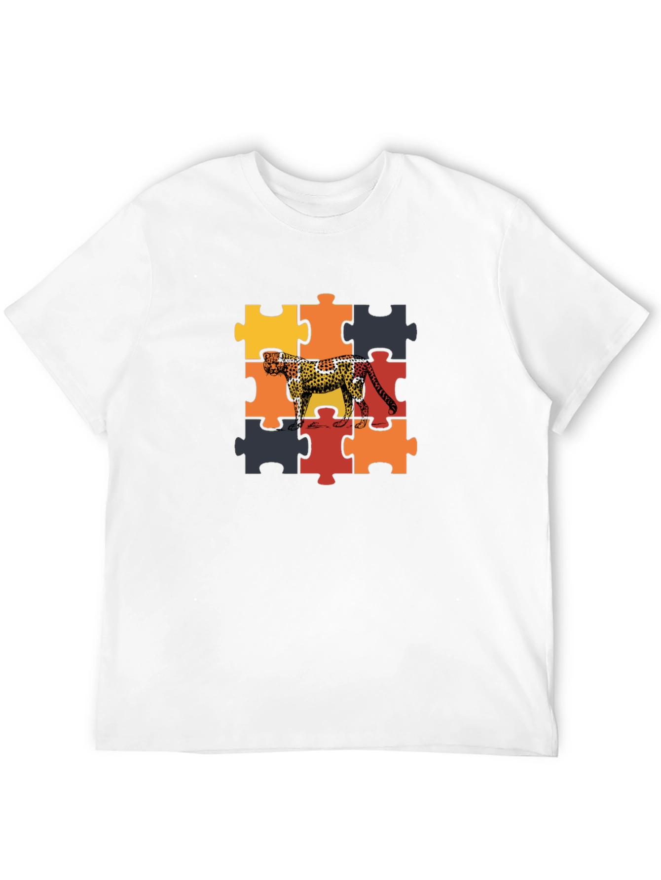 Cheetah Puzzle Graphic Tee - Black Unisex T-Shirt
