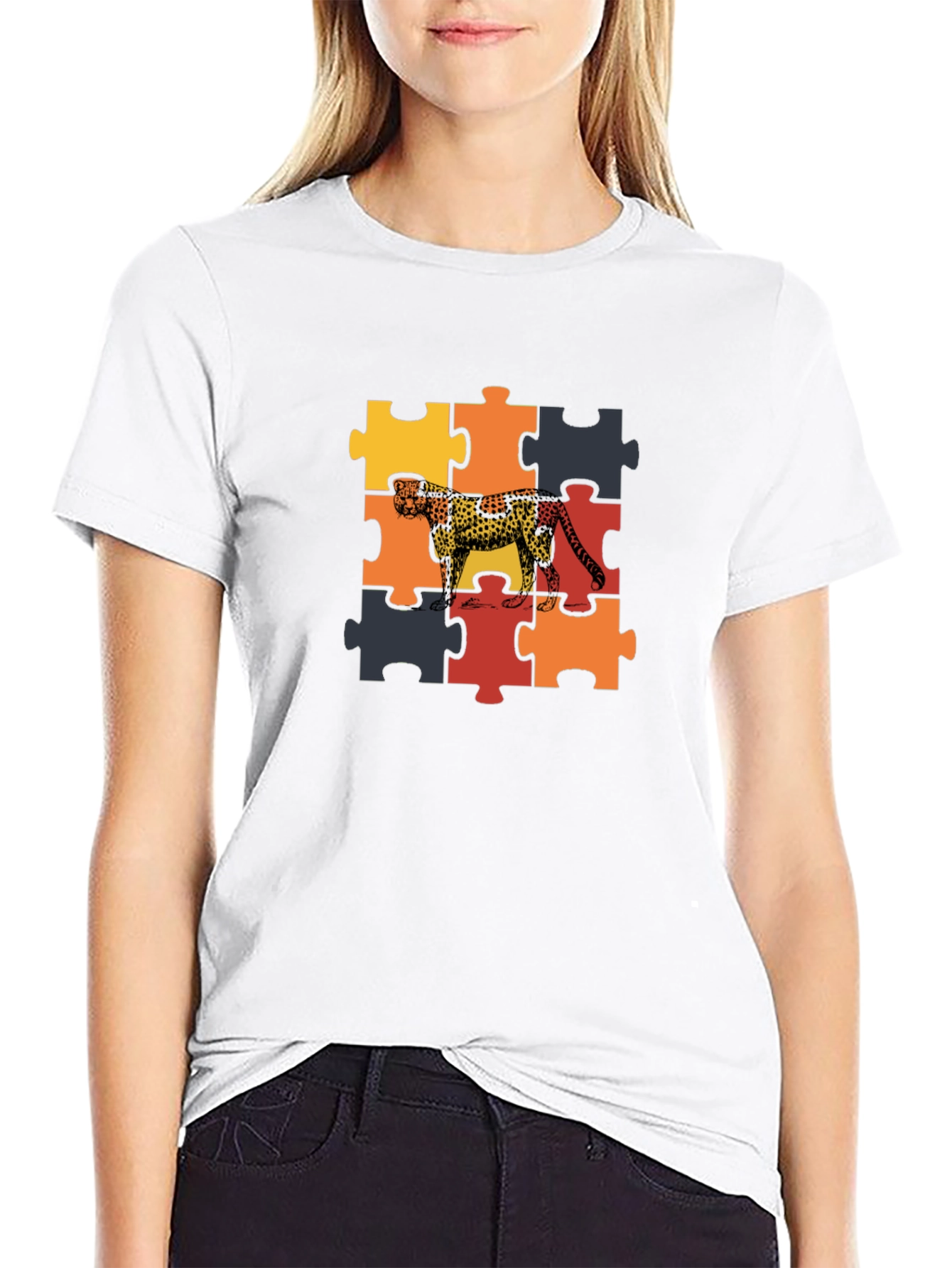 Cheetah Puzzle Graphic Tee - Black Unisex T-Shirt