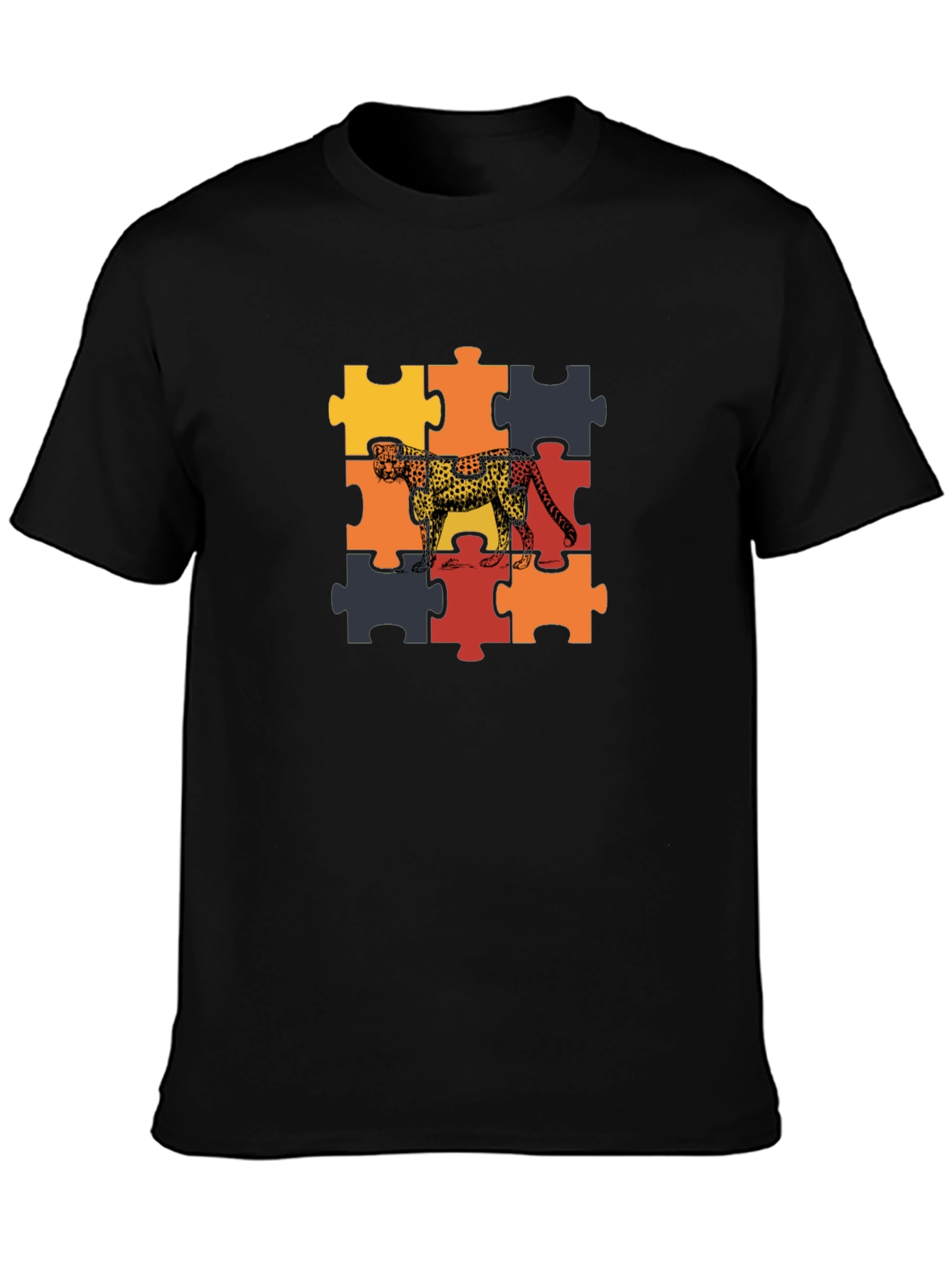 Cheetah Puzzle Graphic Tee - Black Unisex T-Shirt