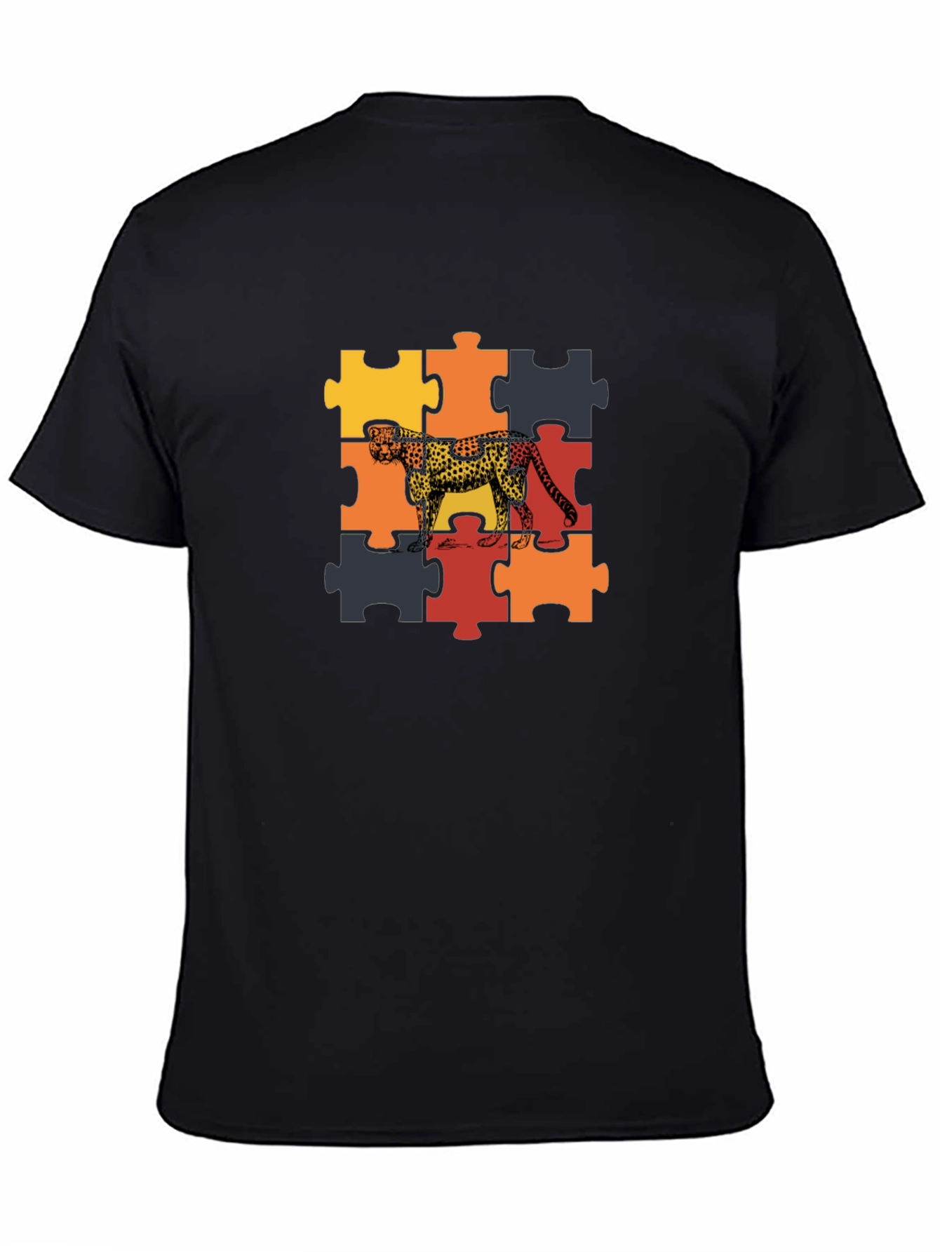 Cheetah Puzzle Graphic Tee - Black Unisex T-Shirt