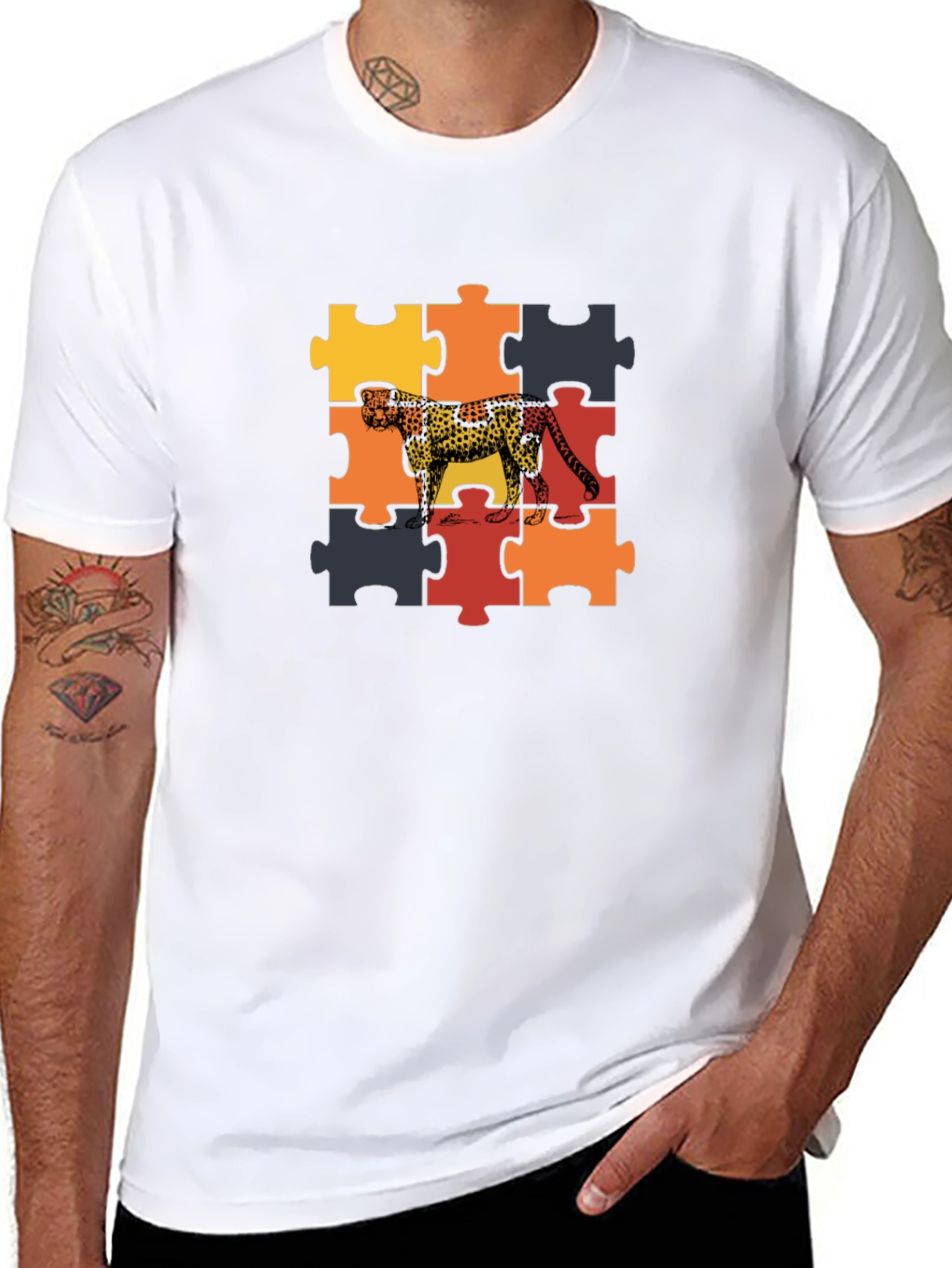 Cheetah Puzzle Graphic Tee - Black Unisex T-Shirt